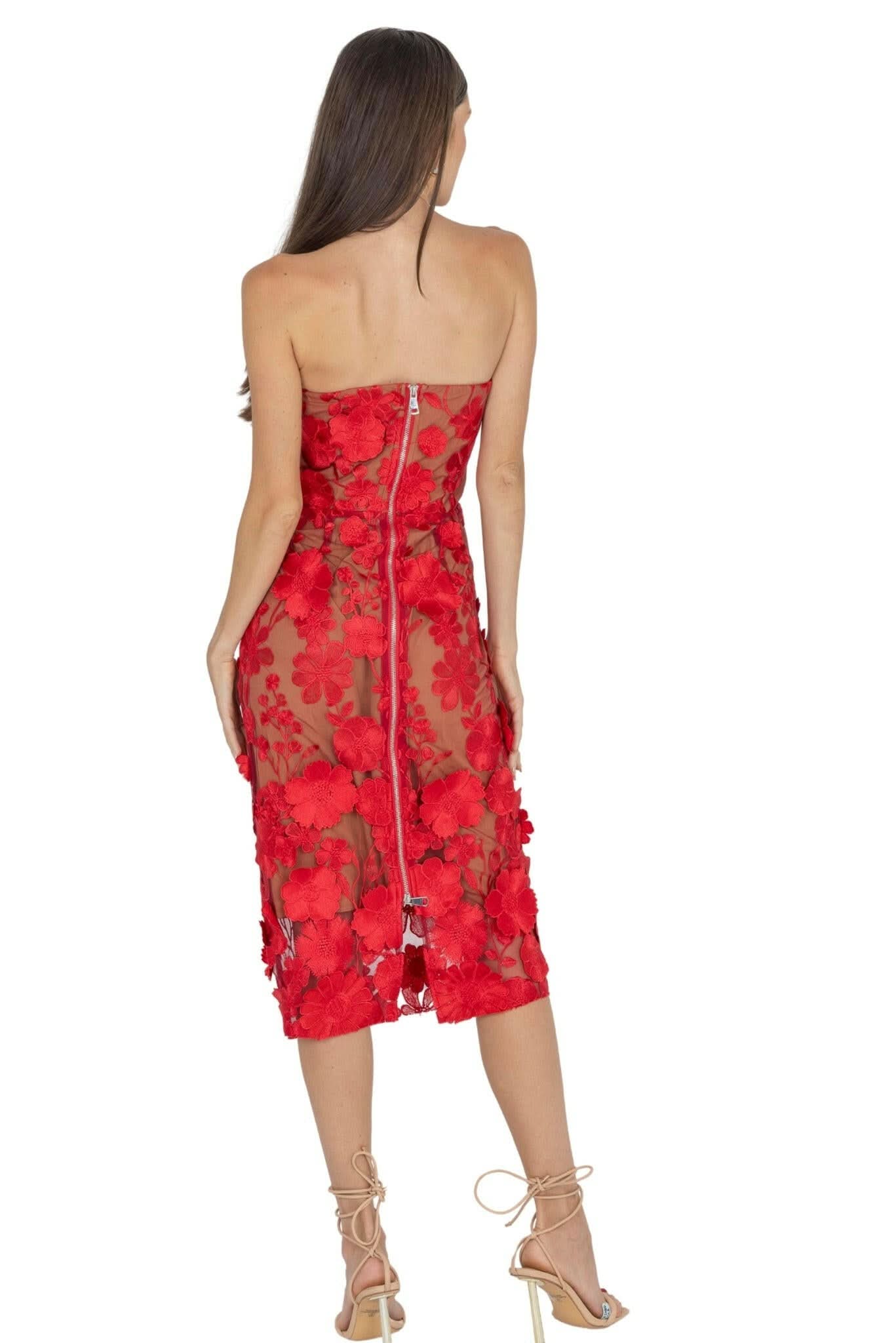 Anni Floral Embroidered Strapless Midi Dress