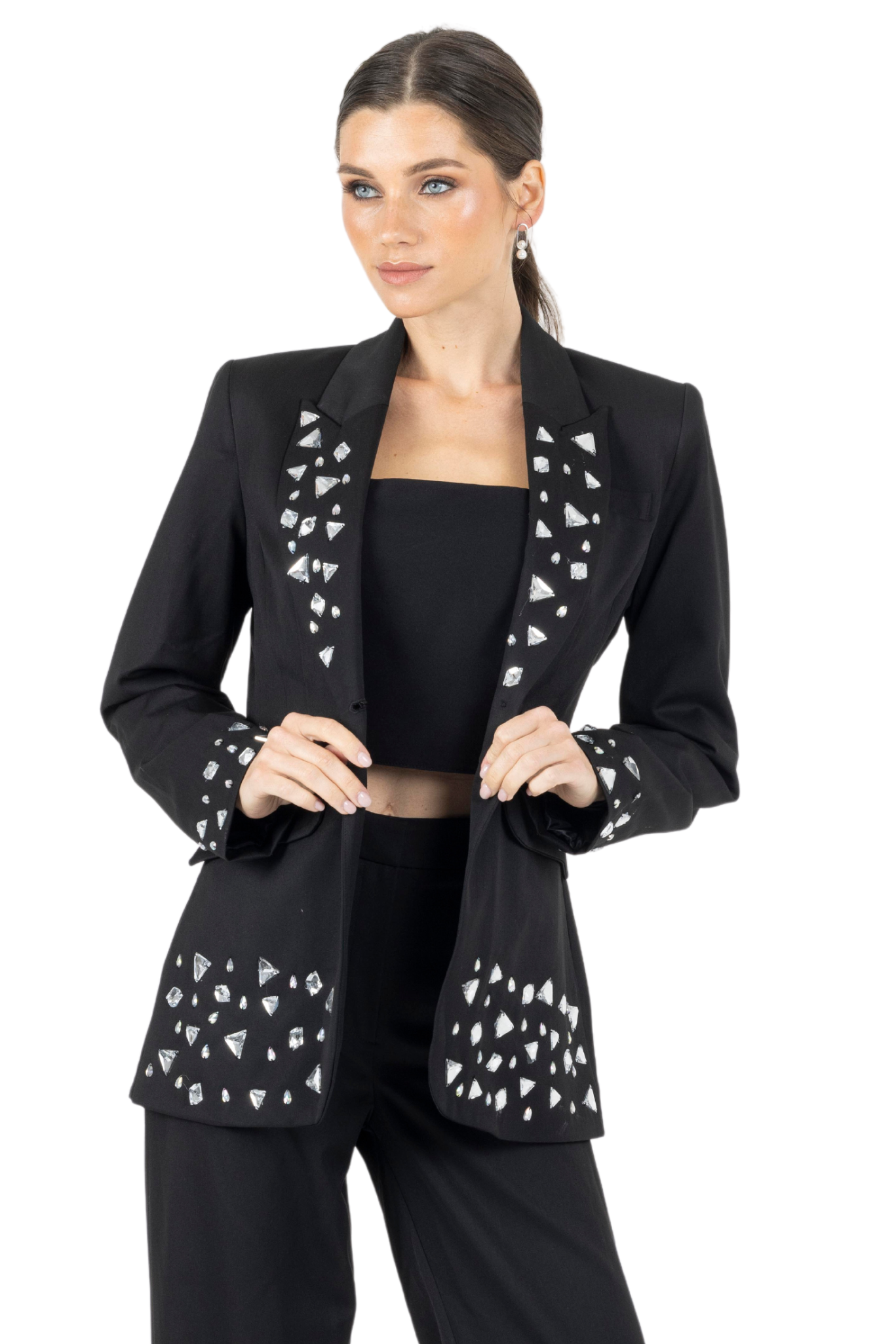 Joslin White Stone Blazer in Black,Akalia,www.akaliaofficial.com