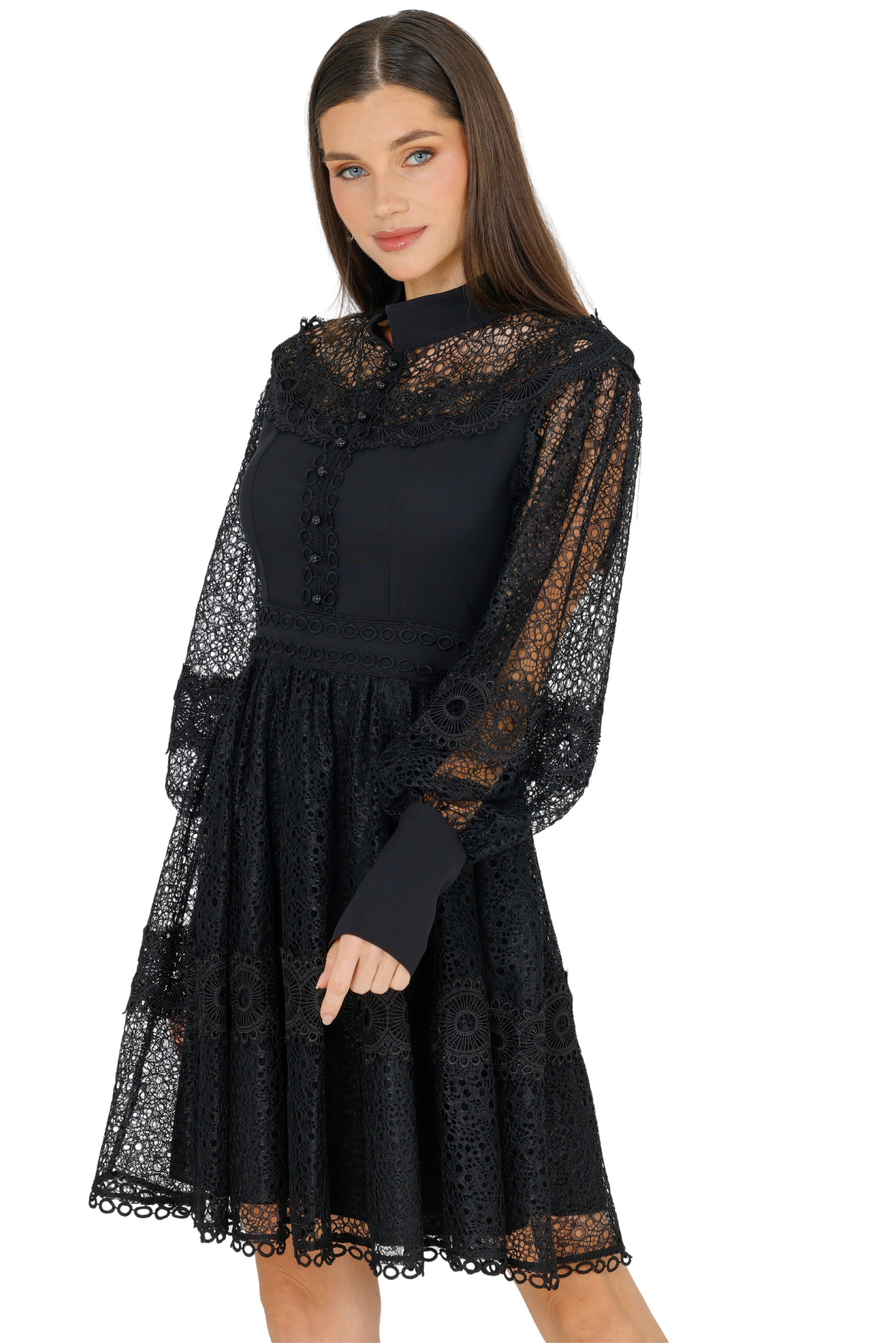 Melvina Lace Mini Dress Long Sleeve,Akalia,www.akaliaofficial.com