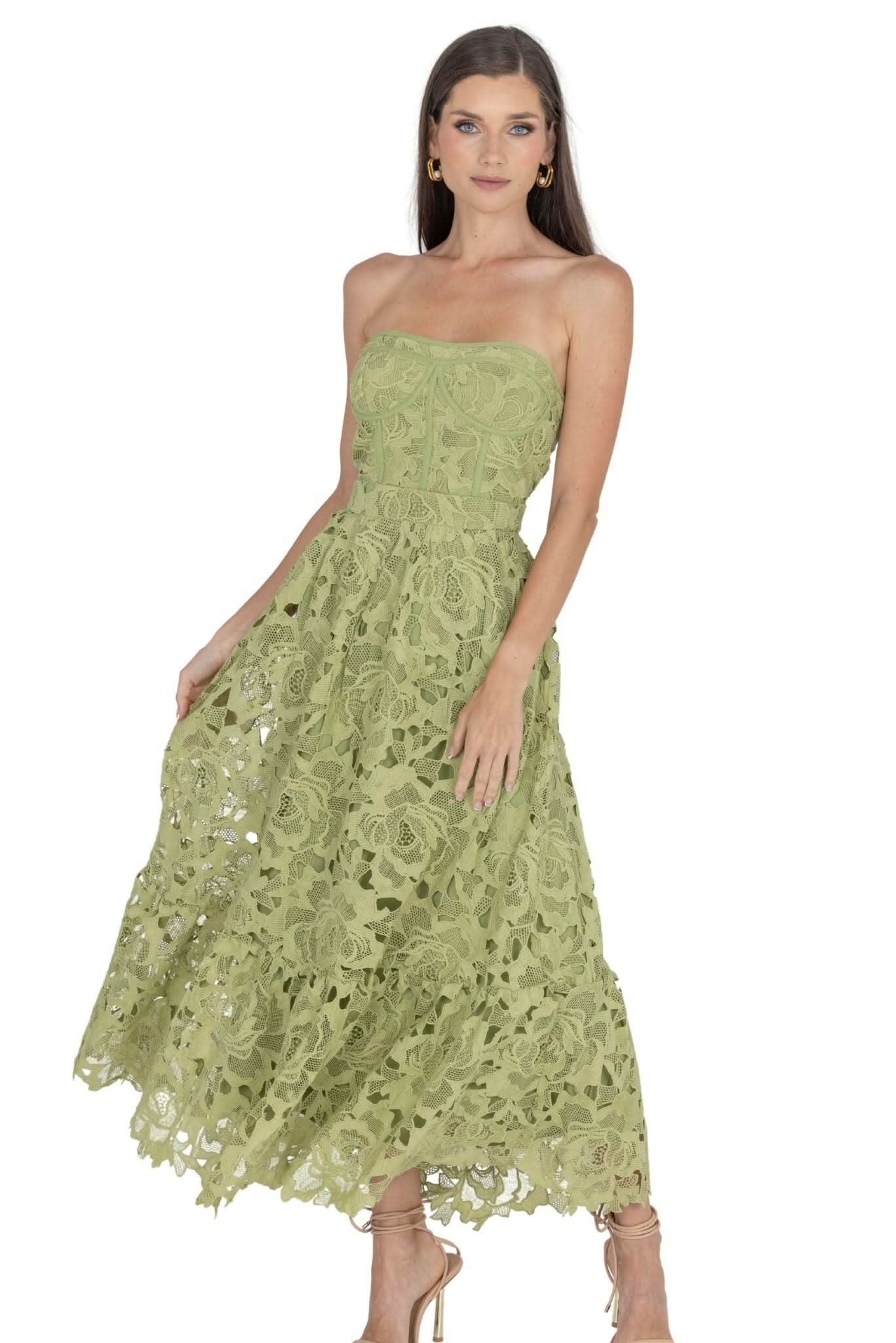 Amelia Lace Bustier Midi Dress Guipure Lace