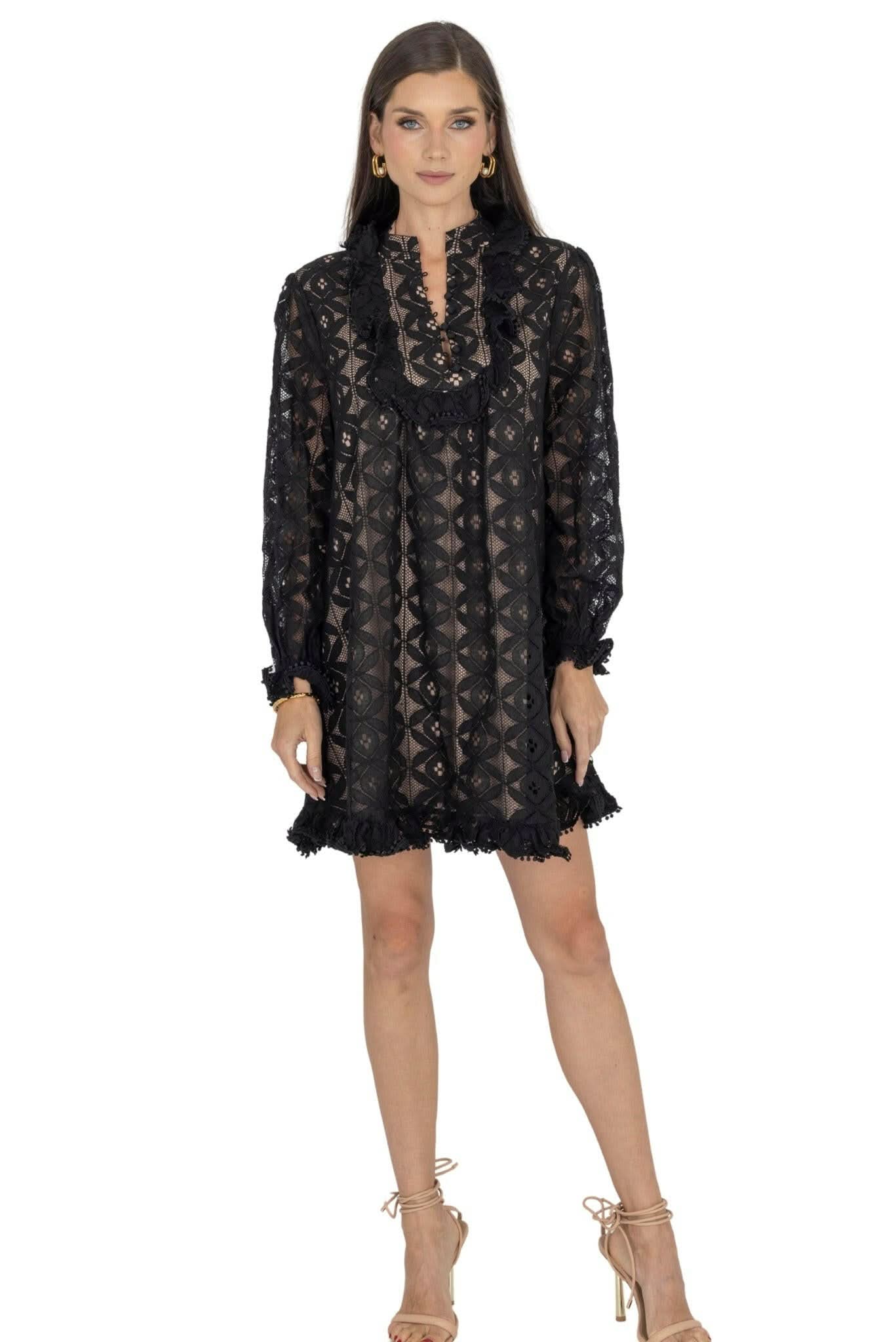 Amber Puff Sleeve Flare Dress (Black)