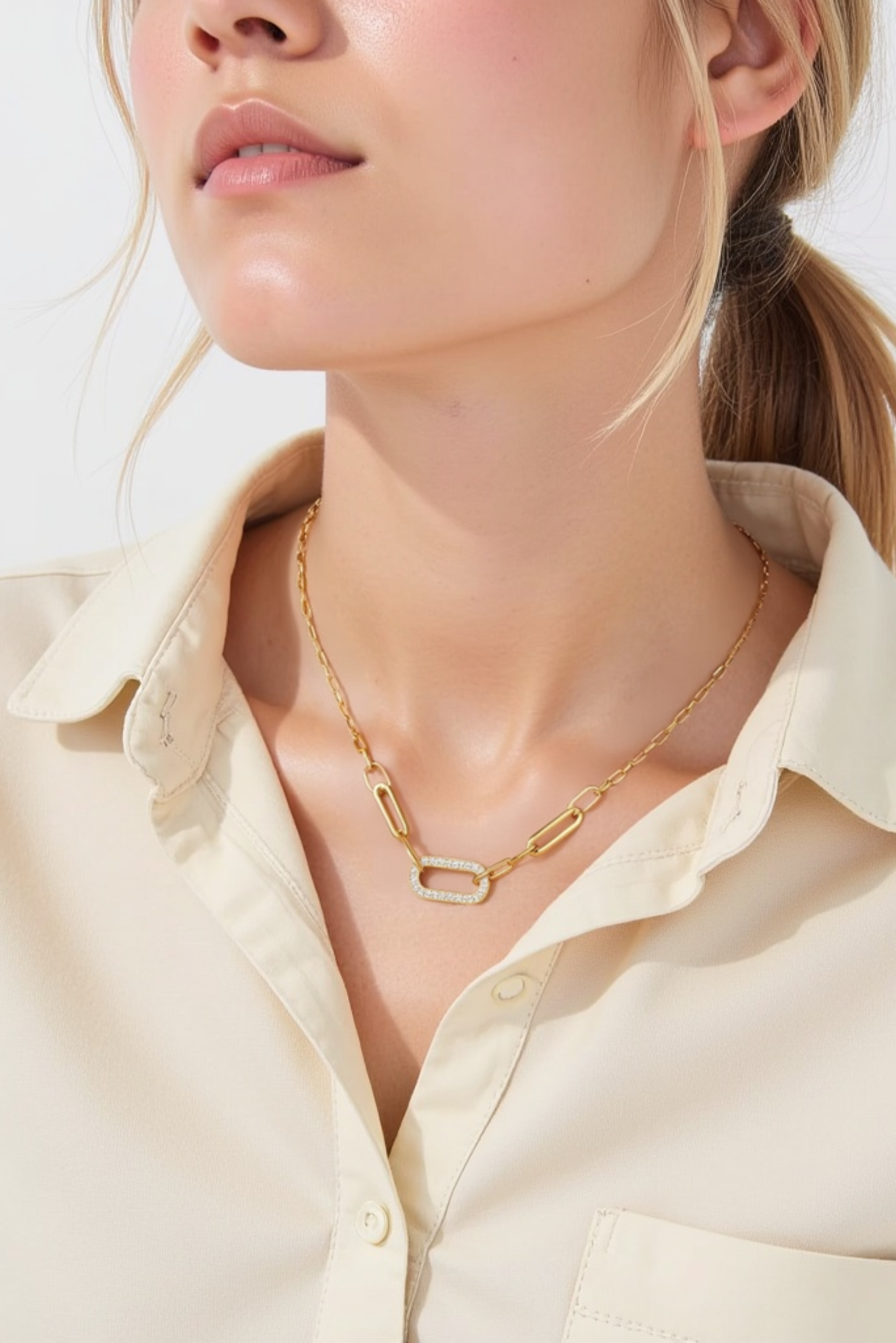 Waterproof 18K Gold and Diamond Maillon Link Necklace