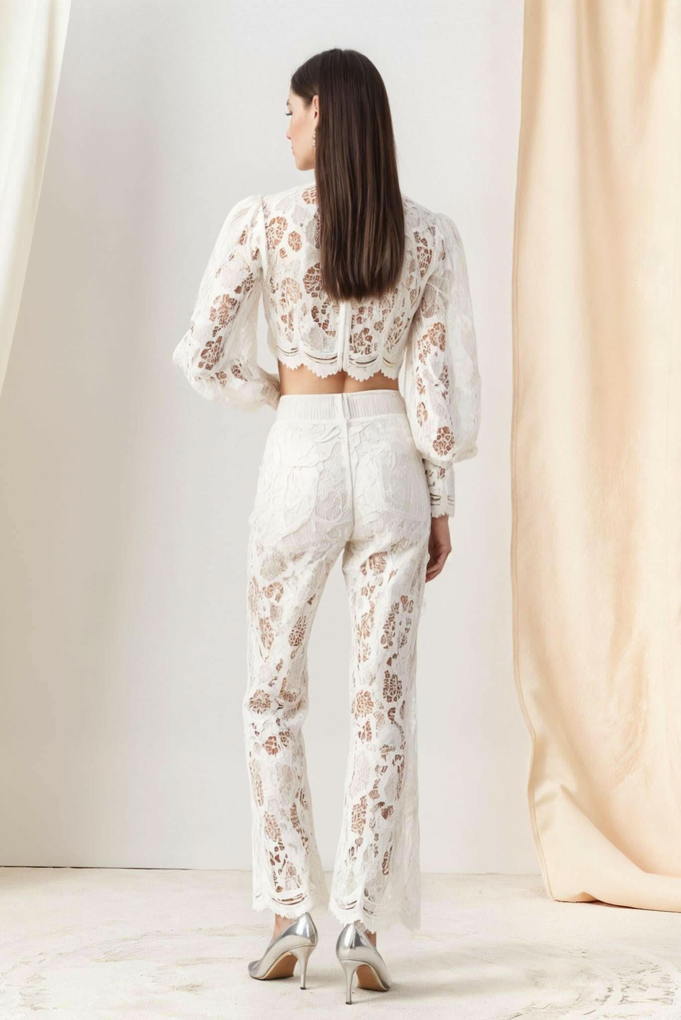 Rebecca Guipure Lace Top & Pant Set In White