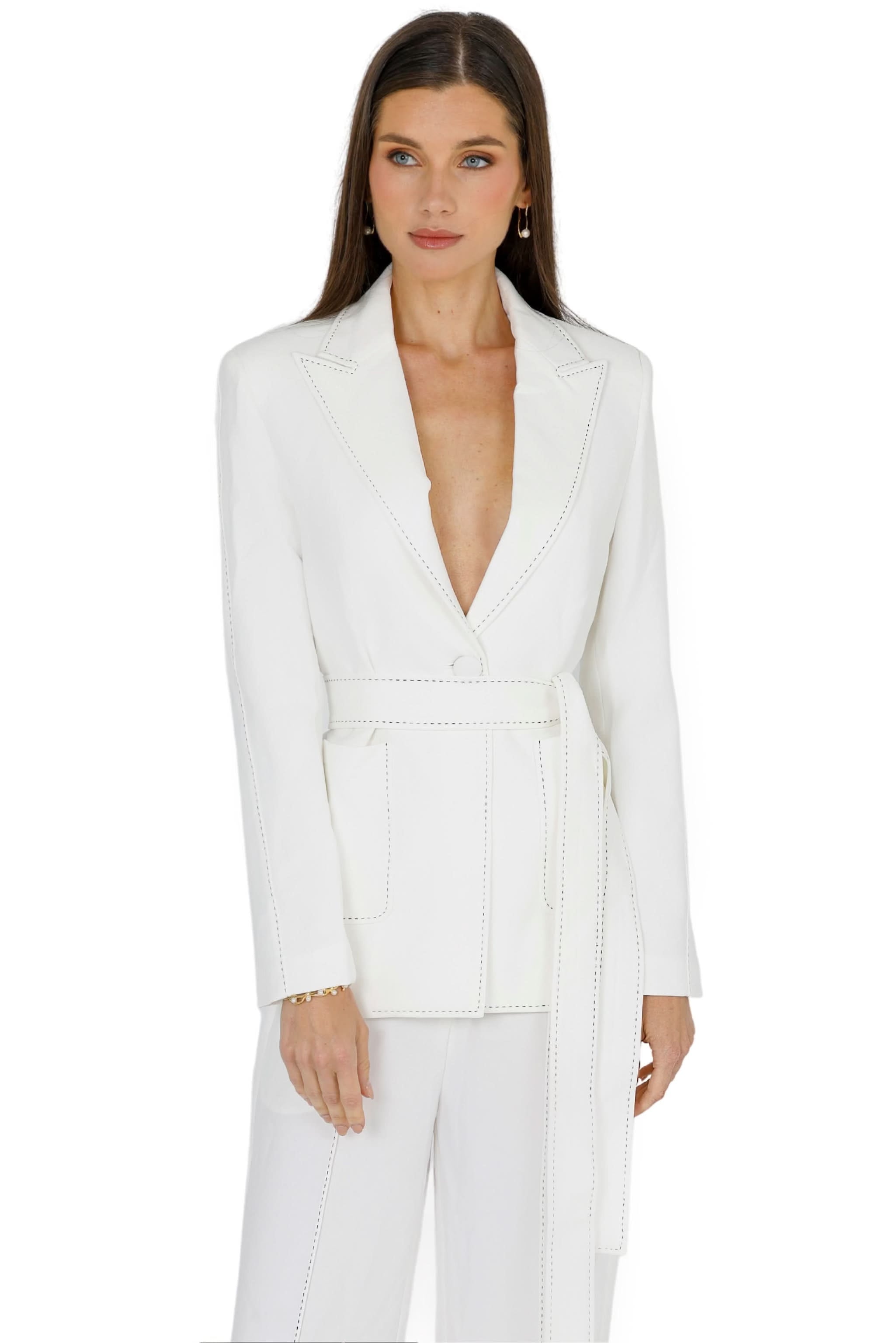 Yena Blazer with Belt (White),Akalia,www.akaliaofficial.com
