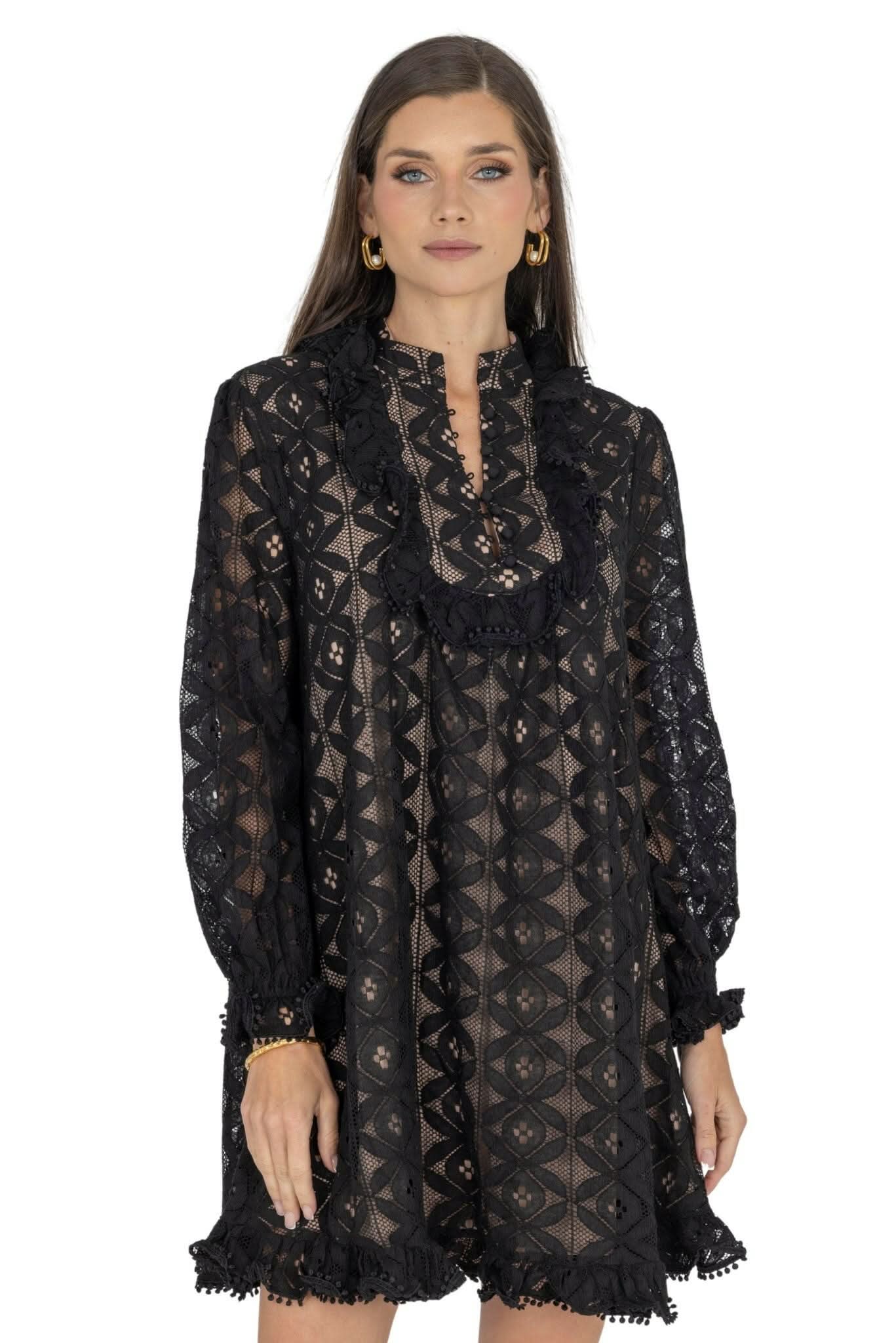 Amber Puff Sleeve Flare Dress (Black) - Akalia