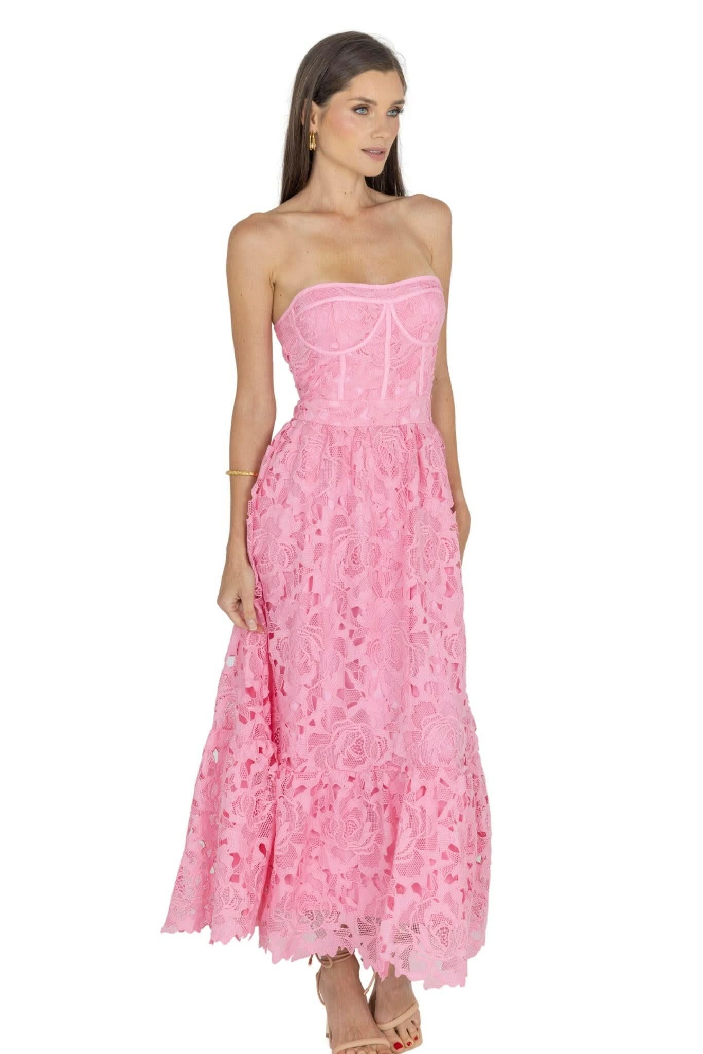 knee length dresses for ladies Floral Geometric Lace Midi Dress In Berry Multi