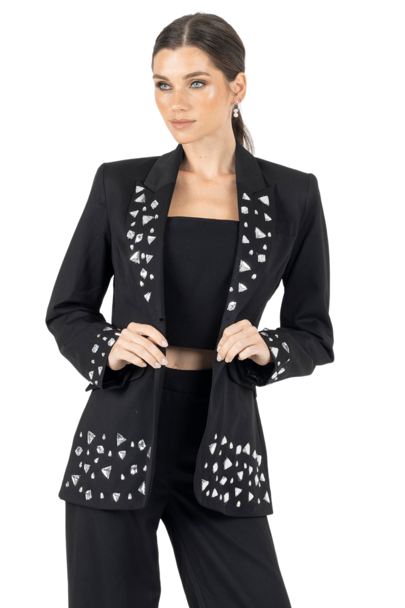 Joslin White Stone Blazer in Black - Akalia