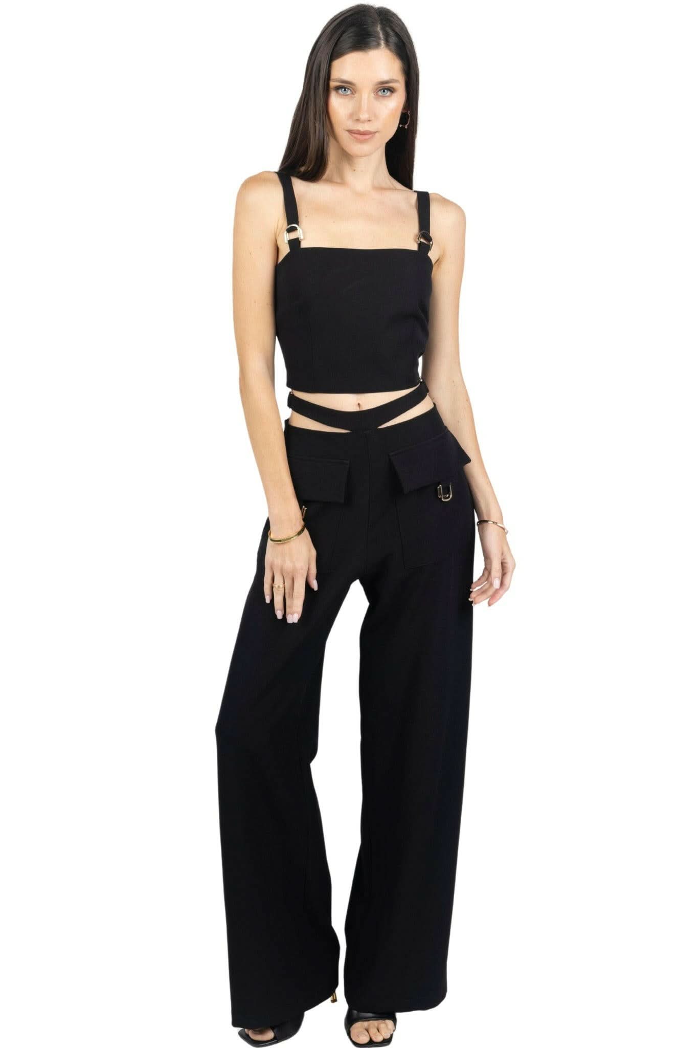 Kim Cropped Top With Buckles in Black - Akalia