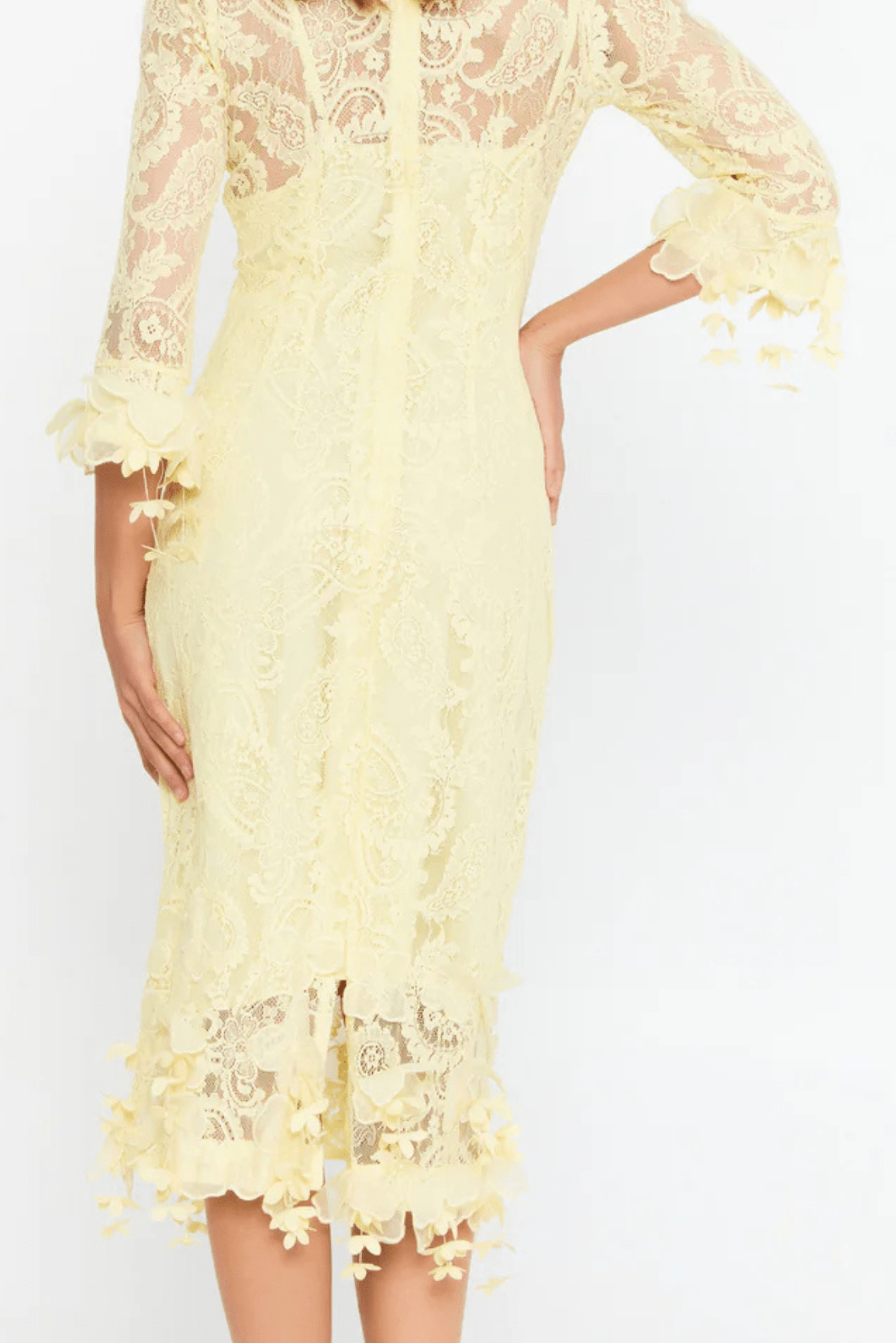 Lipsy Long Sleeves Lace Midi Dress (Yellow) - Akalia