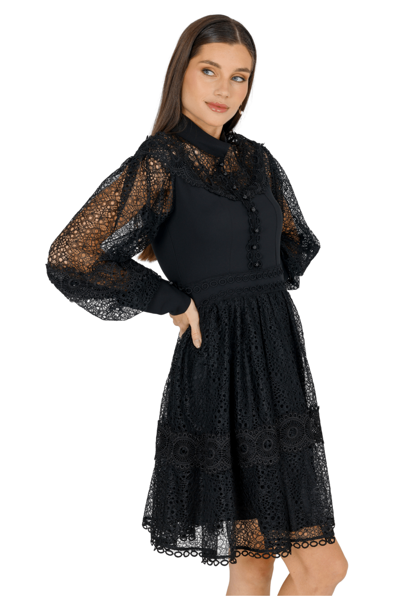 Melvina Lace Mini Dress Long Sleeve - Akalia