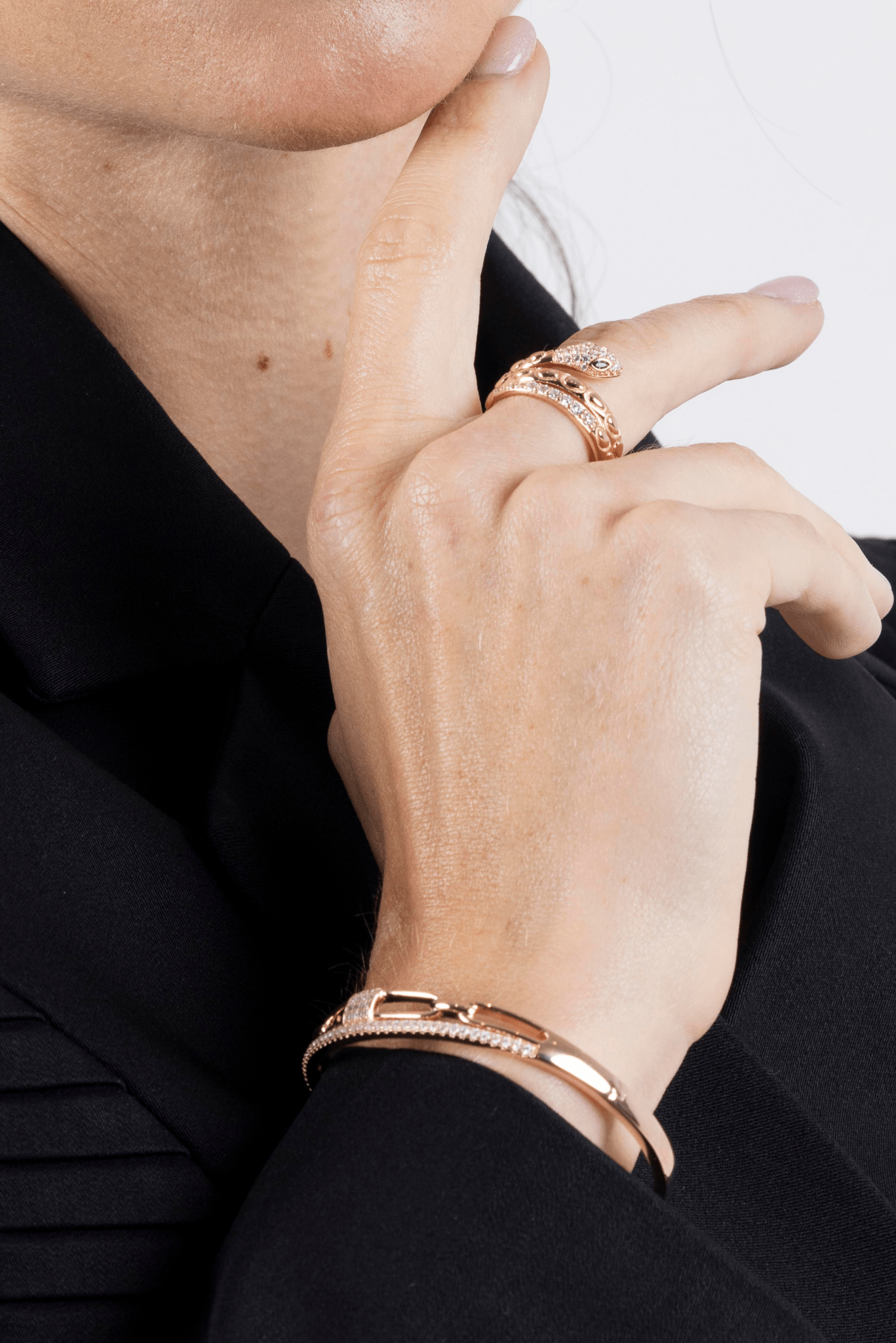 Waterproof Gold Diamond & Emerald Snake Wrap Ring - Akalia