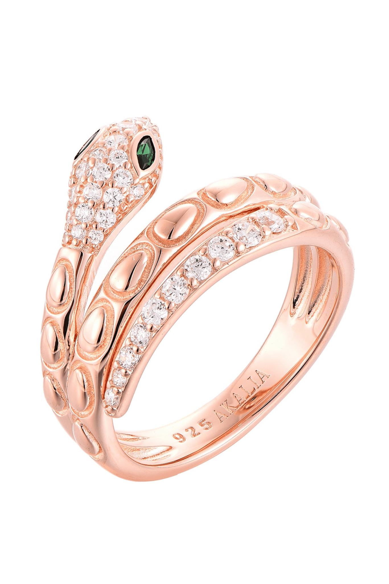 Waterproof Gold Diamond & Emerald Snake Wrap Ring - Akalia