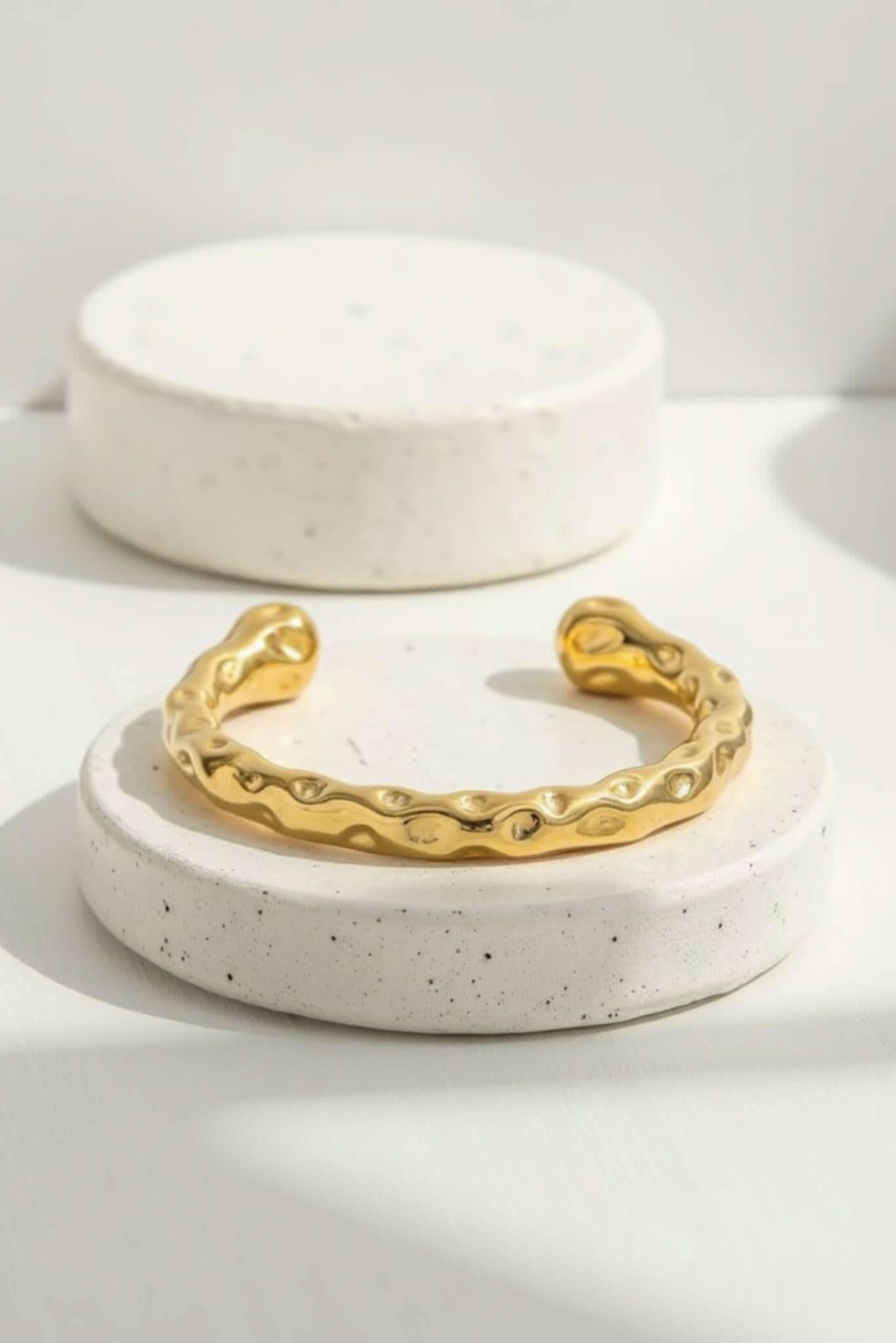 Waterproof Textured Gold Cuff Bracelet - Akalia