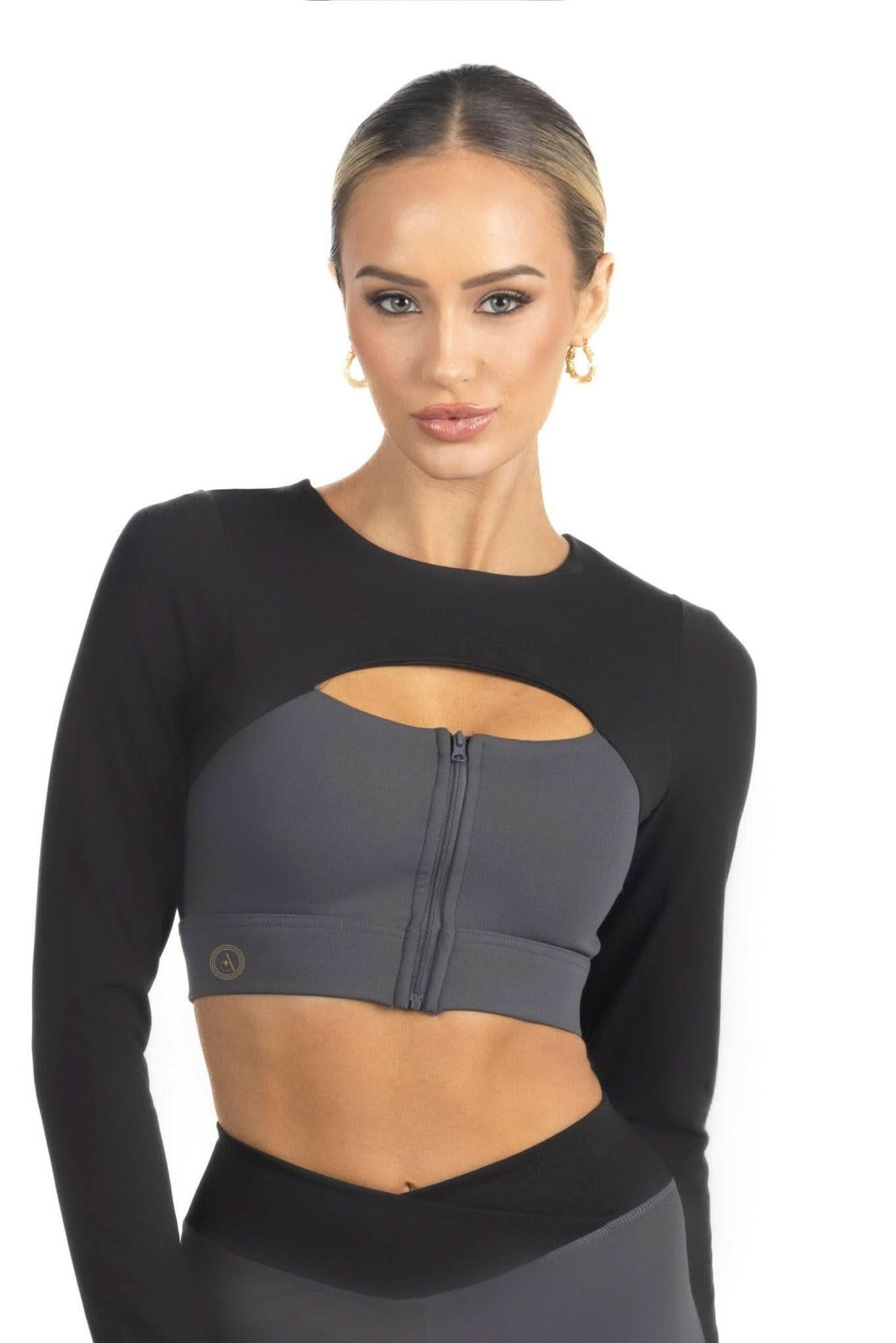 Alisha Color Block Activewear Long Sleeve Top in Black - Akalia