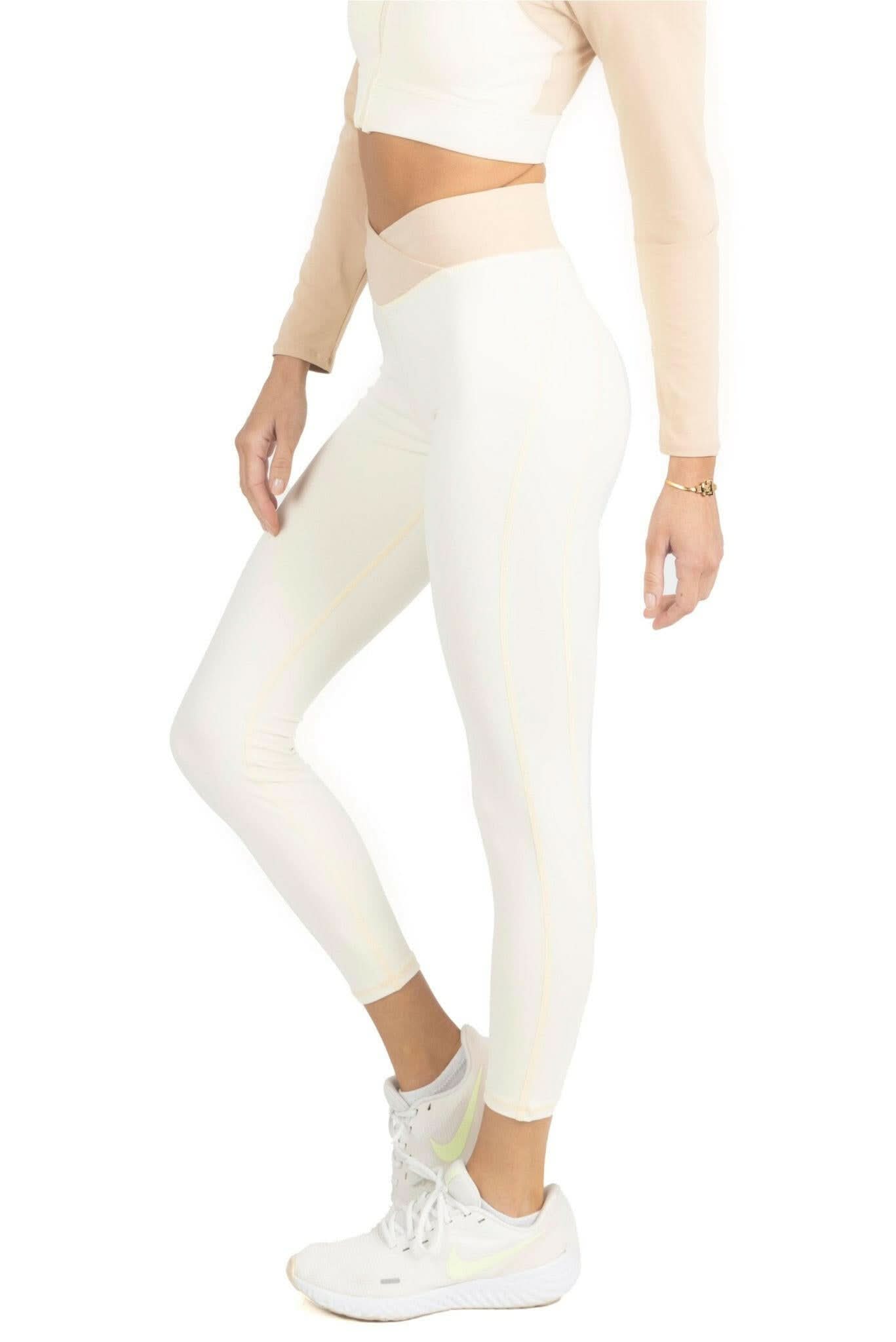 Alisha V Waistline Colorblock Legging in Beige - Akalia