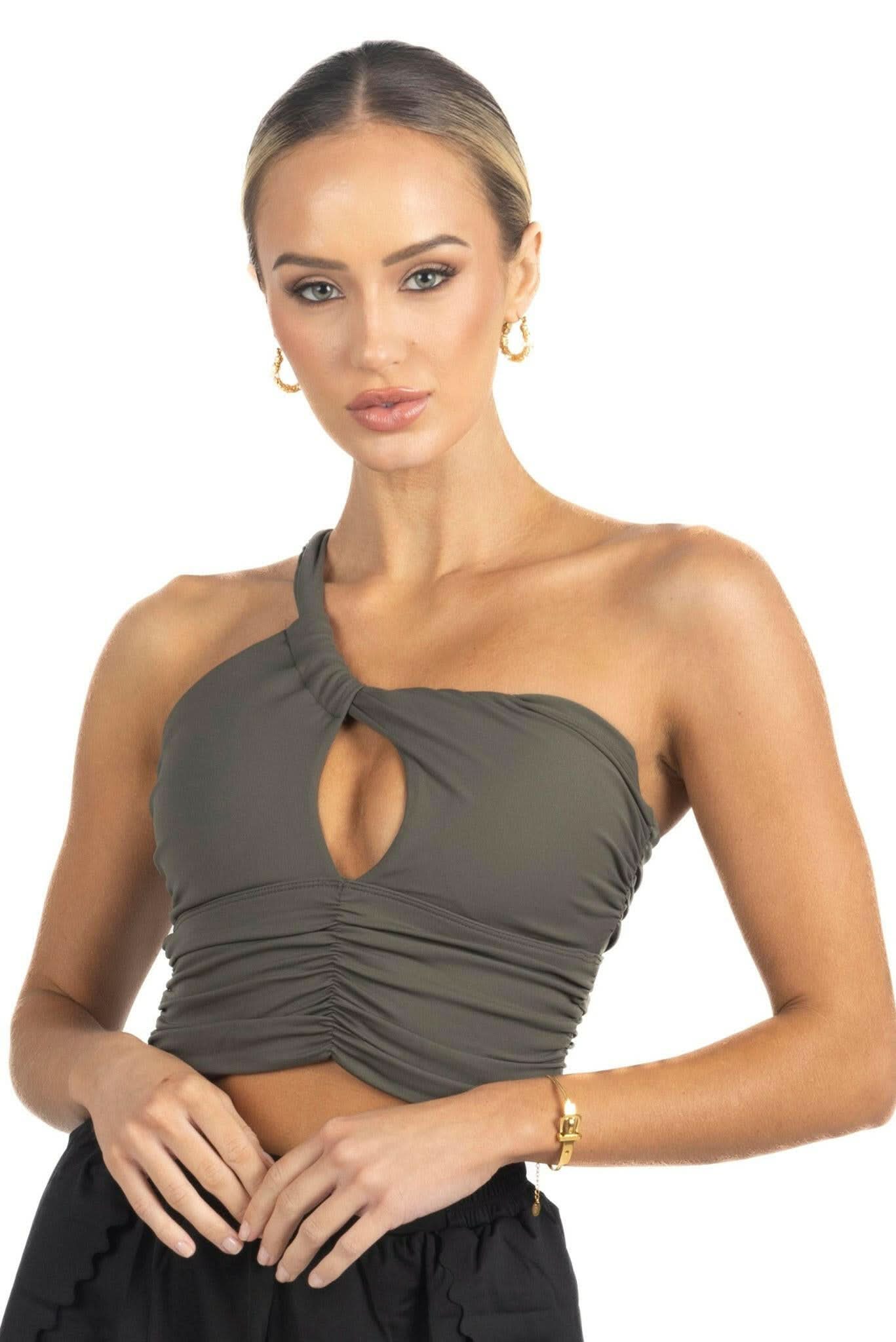 Belle Drapped Activewear Sportsbra in Dark Green - Akalia