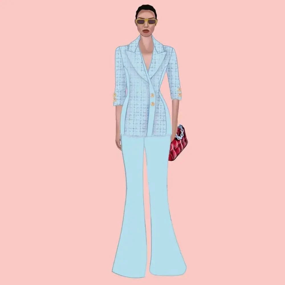 Call Me Coco Diamond Aquamarine Tweed Blazer - Akalia