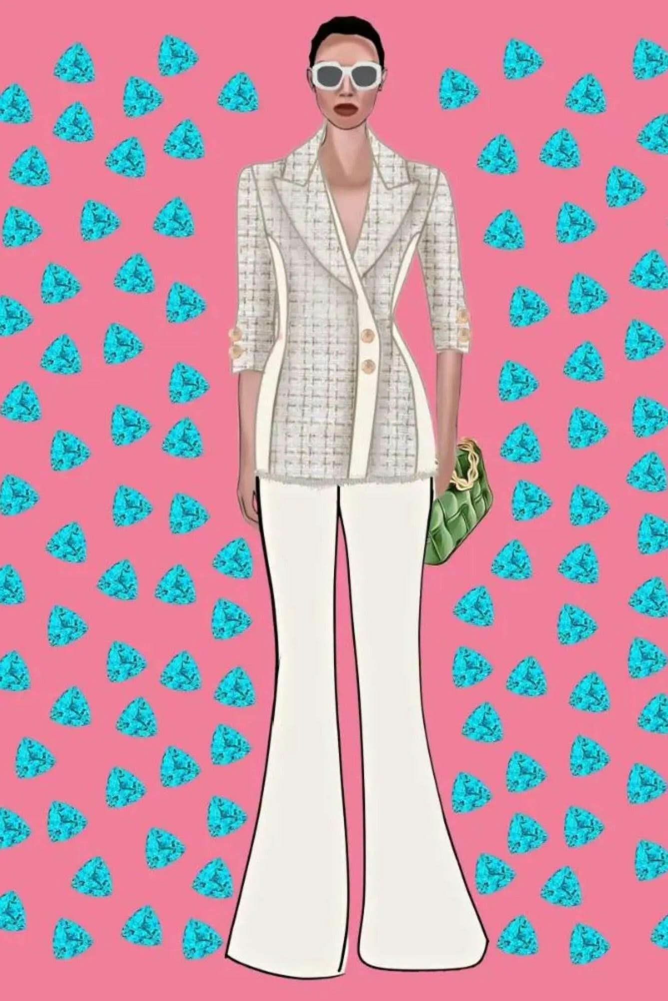 Call Me Coco Diamond Aquamarine Tweed Blazer - Akalia