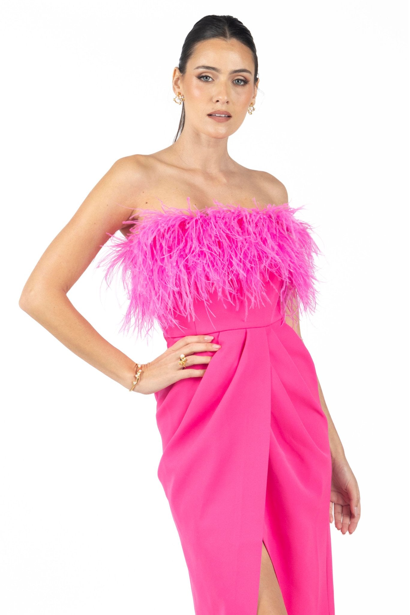 Clarissa Feather Midi Dress Pink - Akalia
