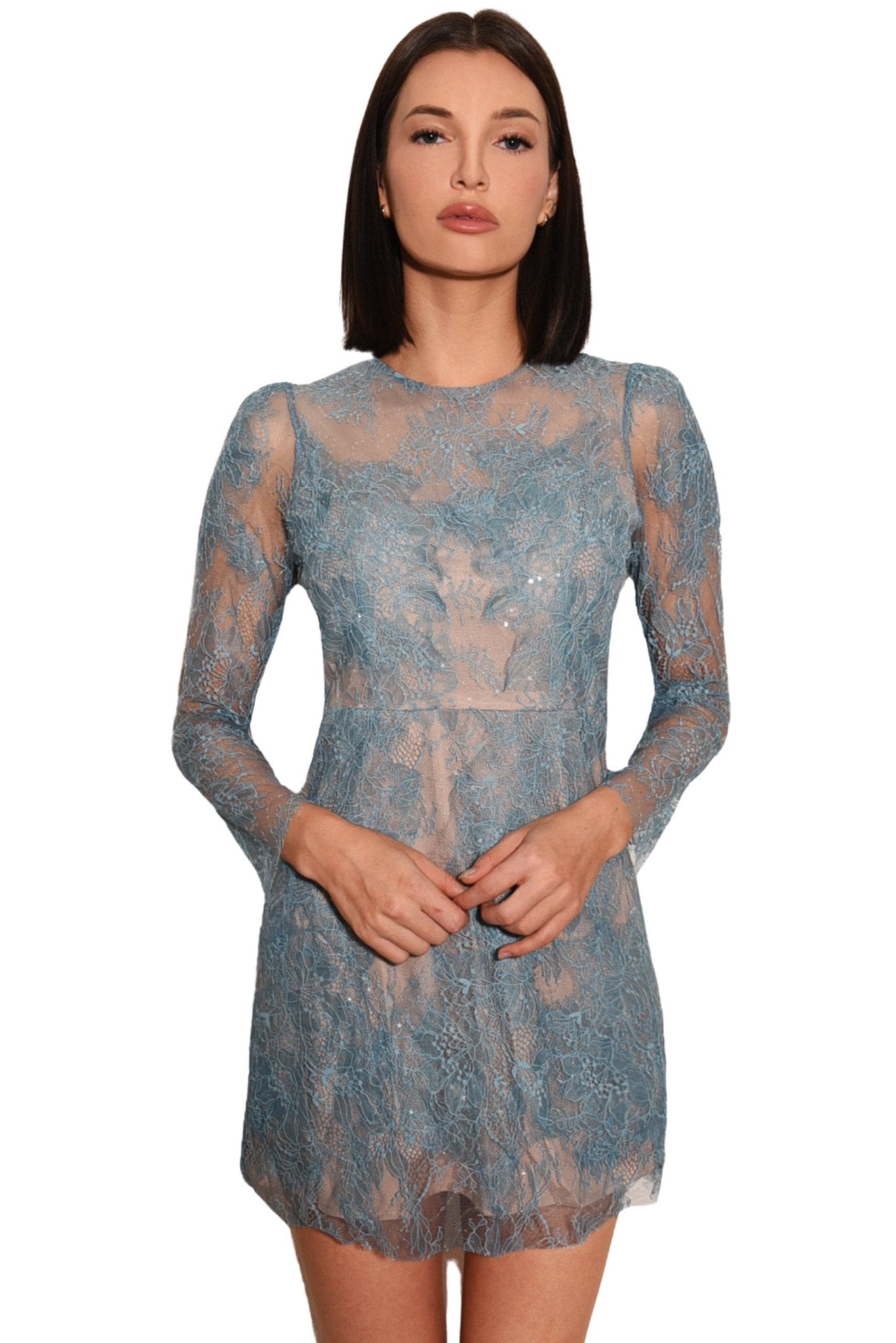 Kendall Blue Beaded Lace Mini Dress - Akalia