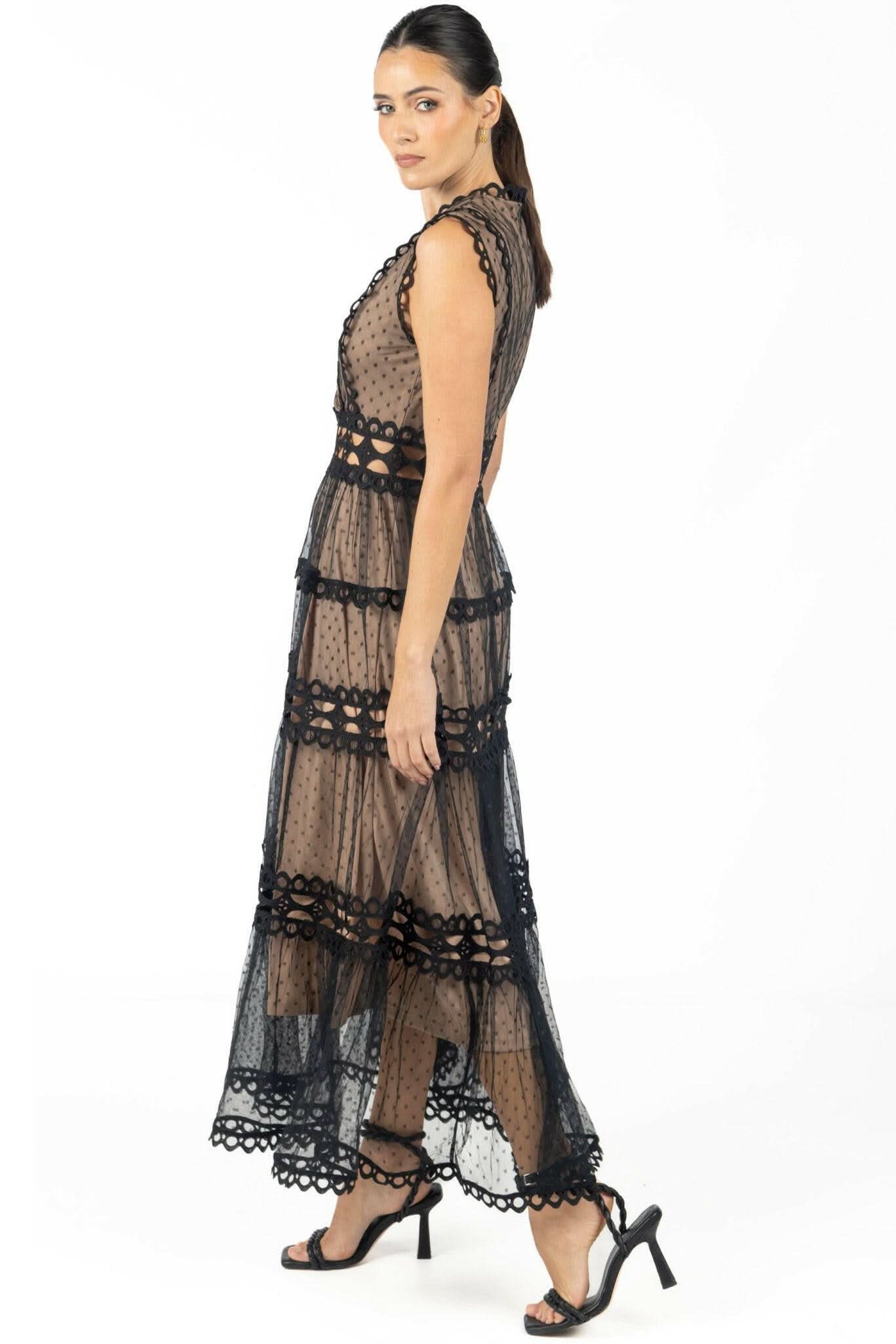Serena Black Lace Maxi Dress - Akalia