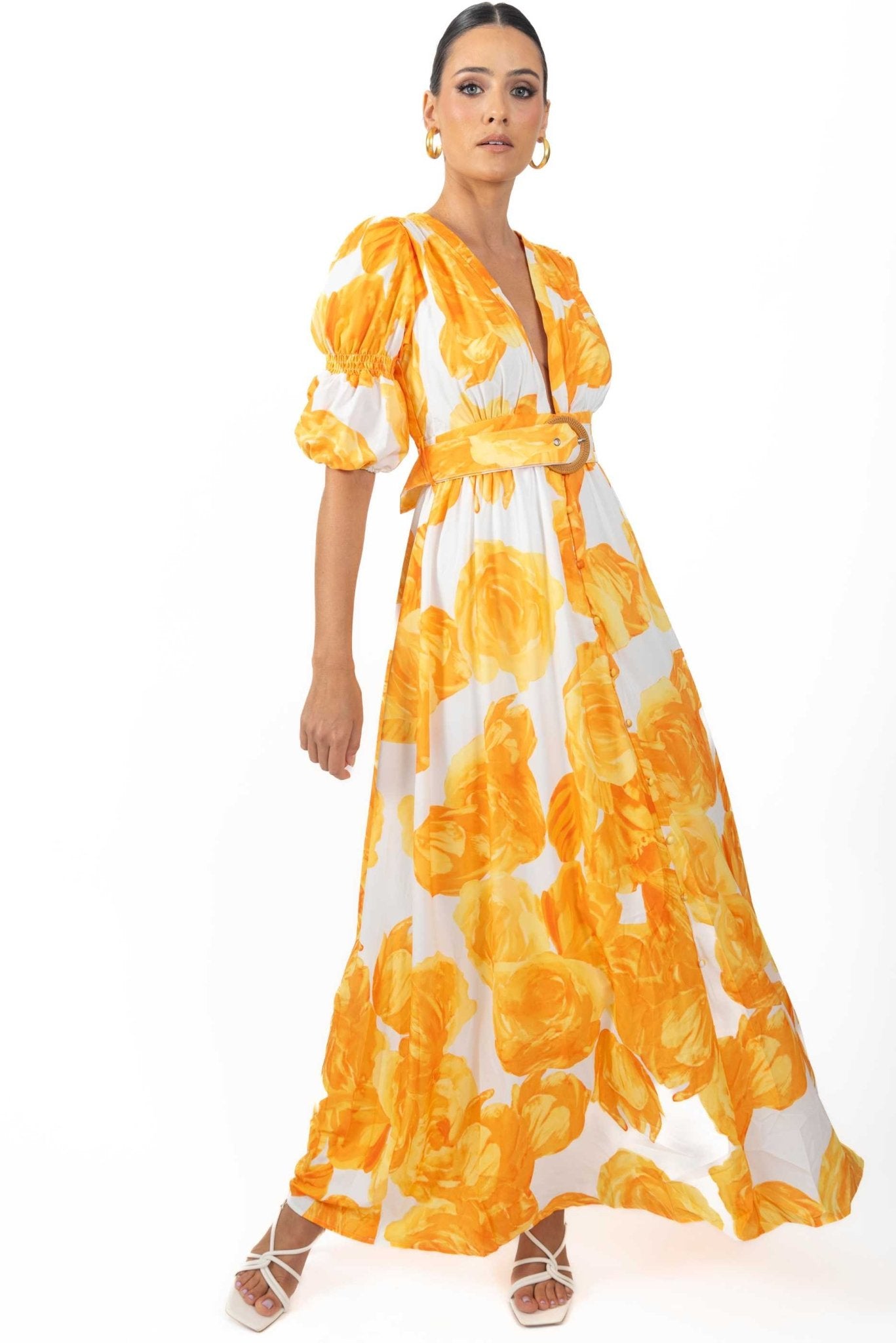 Verona Maxi Women's Floral Dress Yellow - Akalia