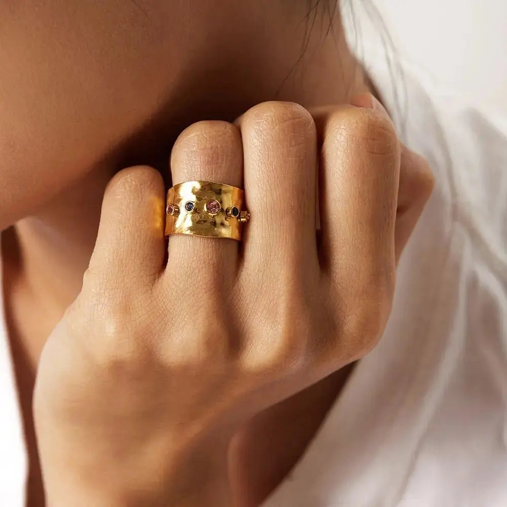 Cleo 18k Gold Plated Stainless Steel Adjustable Women's Ring Akalia