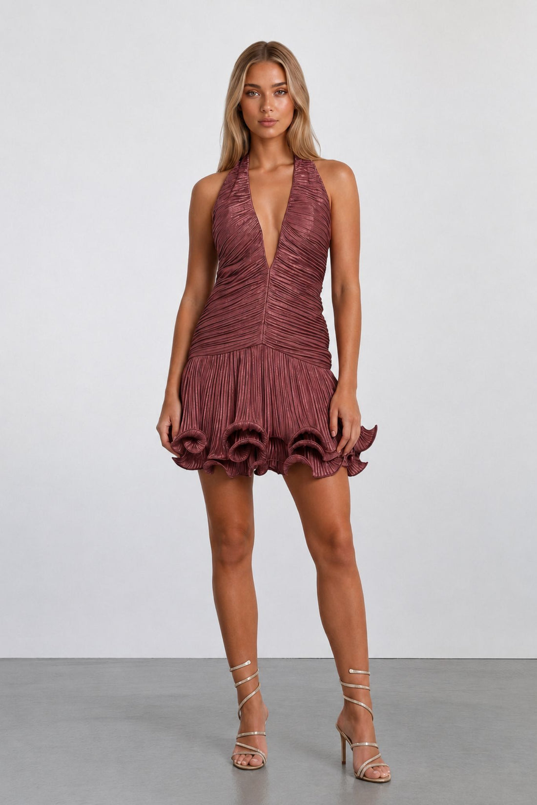 The Lumiere Metallic Pleated Mini Dress - Akalia