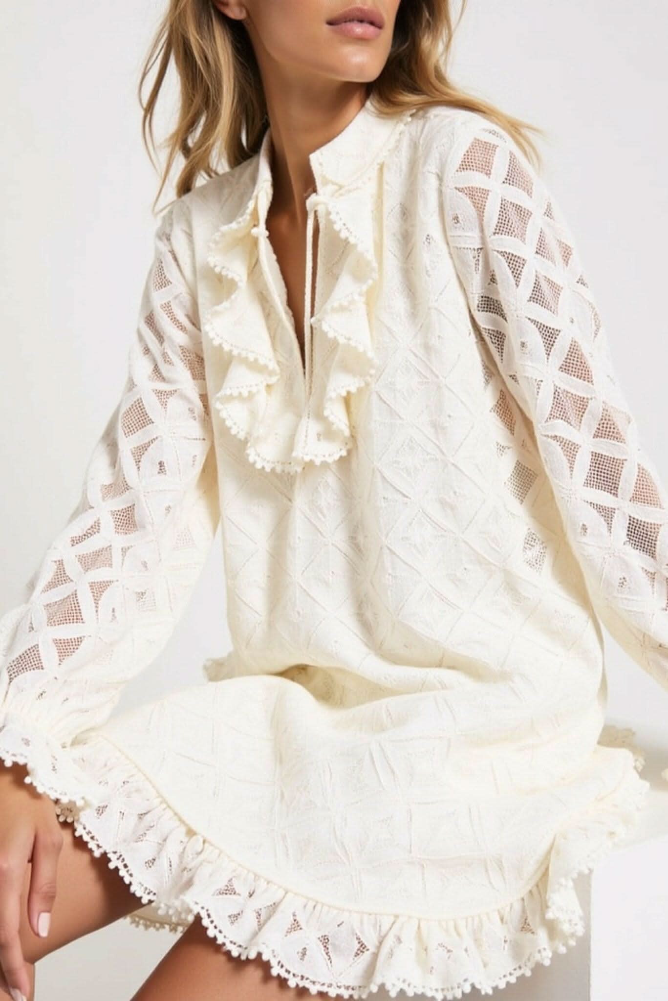 Amber Puff Sleeve Flare Dress (Beige) - Akalia