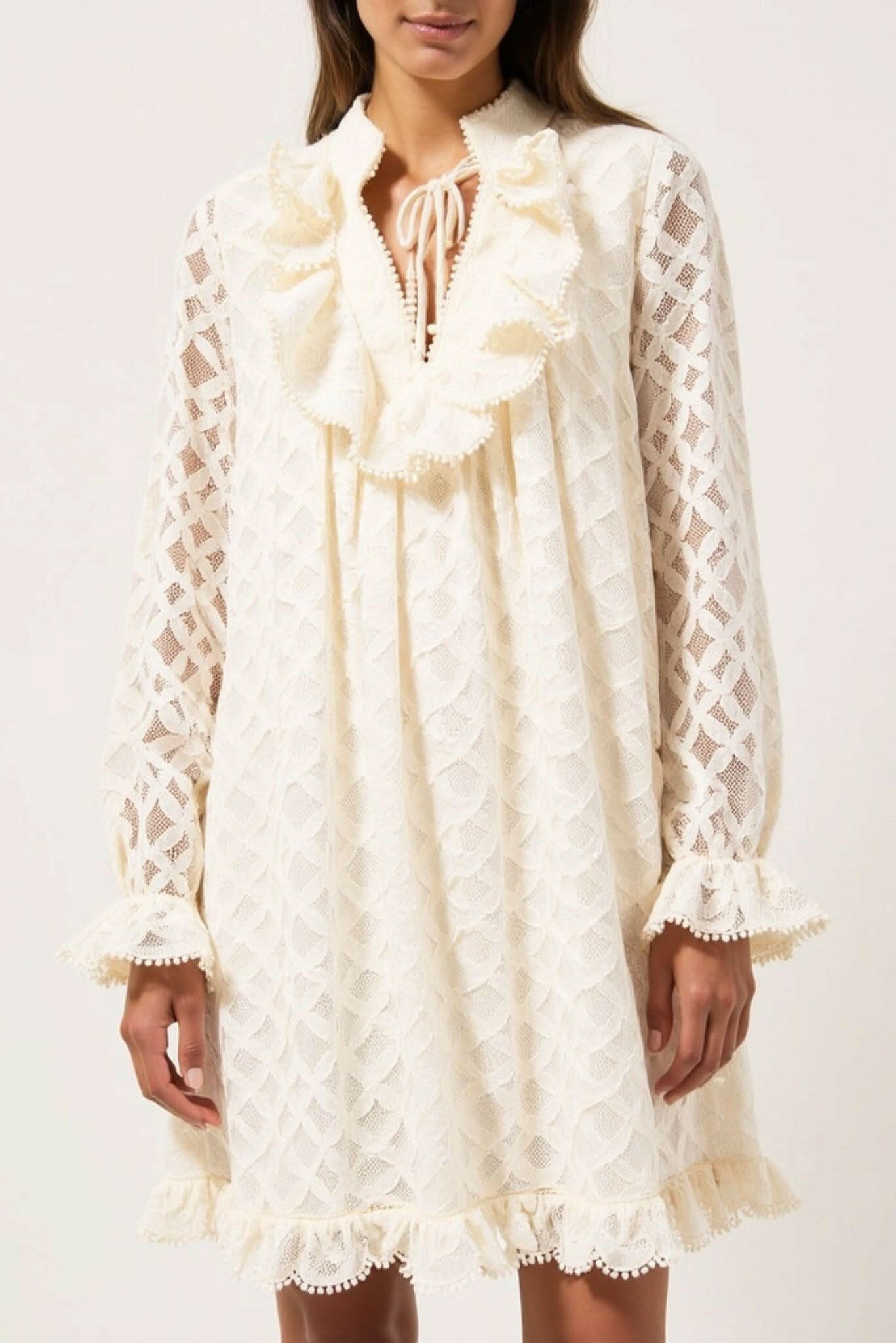 Amber Puff Sleeve Flare Dress (Beige) - Akalia