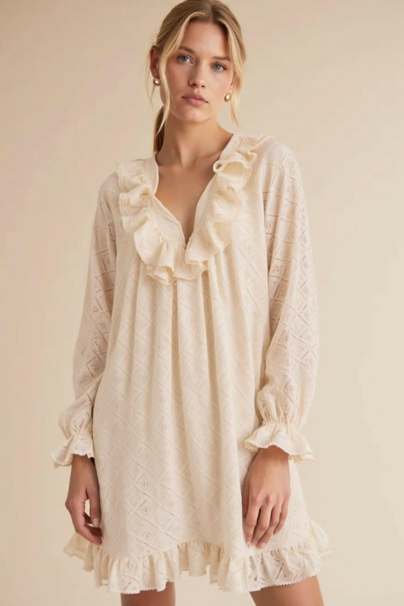 Amber Puff Sleeve Flare Dress (Beige) - Akalia