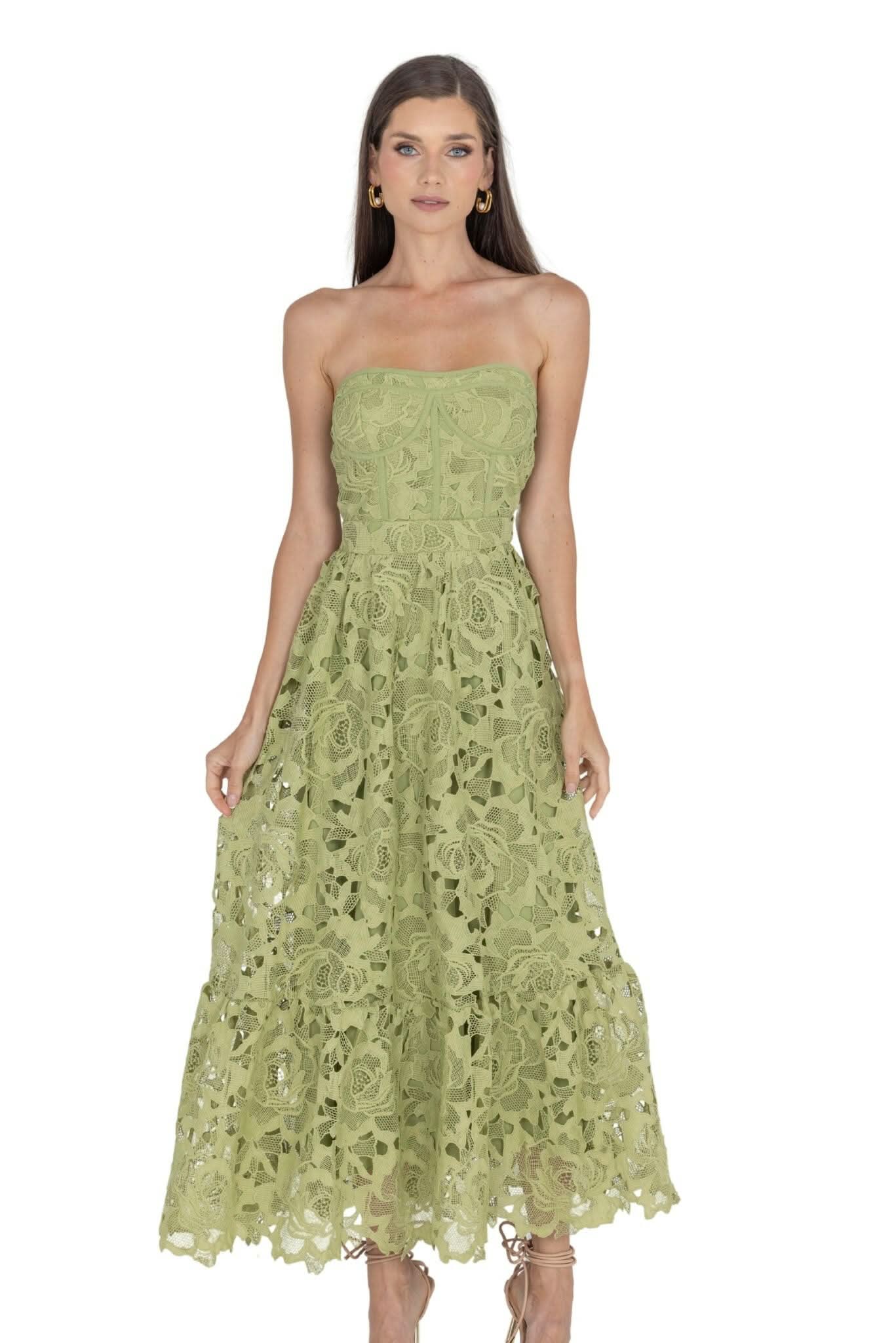 Amelia Lace Bustier Midi Dress Guipure Lace - Akalia