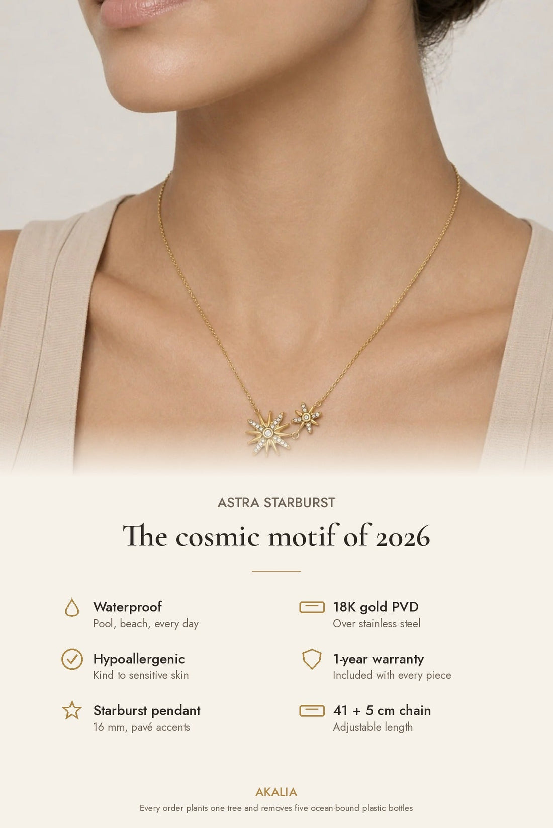 Astra Waterproof Celestial Starburst Necklace - Akalia