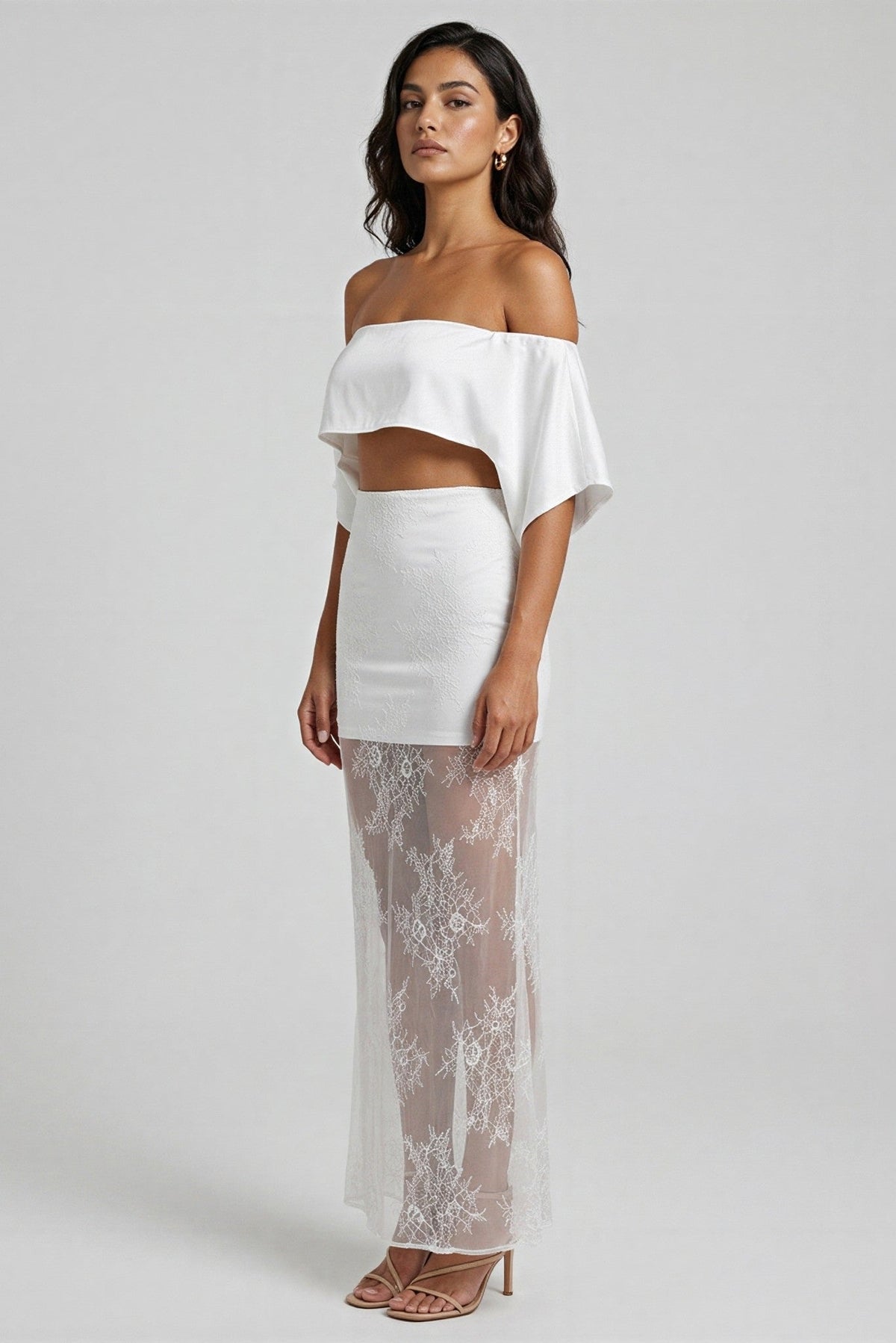Aurelie Off-Shoulder Lace Maxi Skirt Set - Akalia
