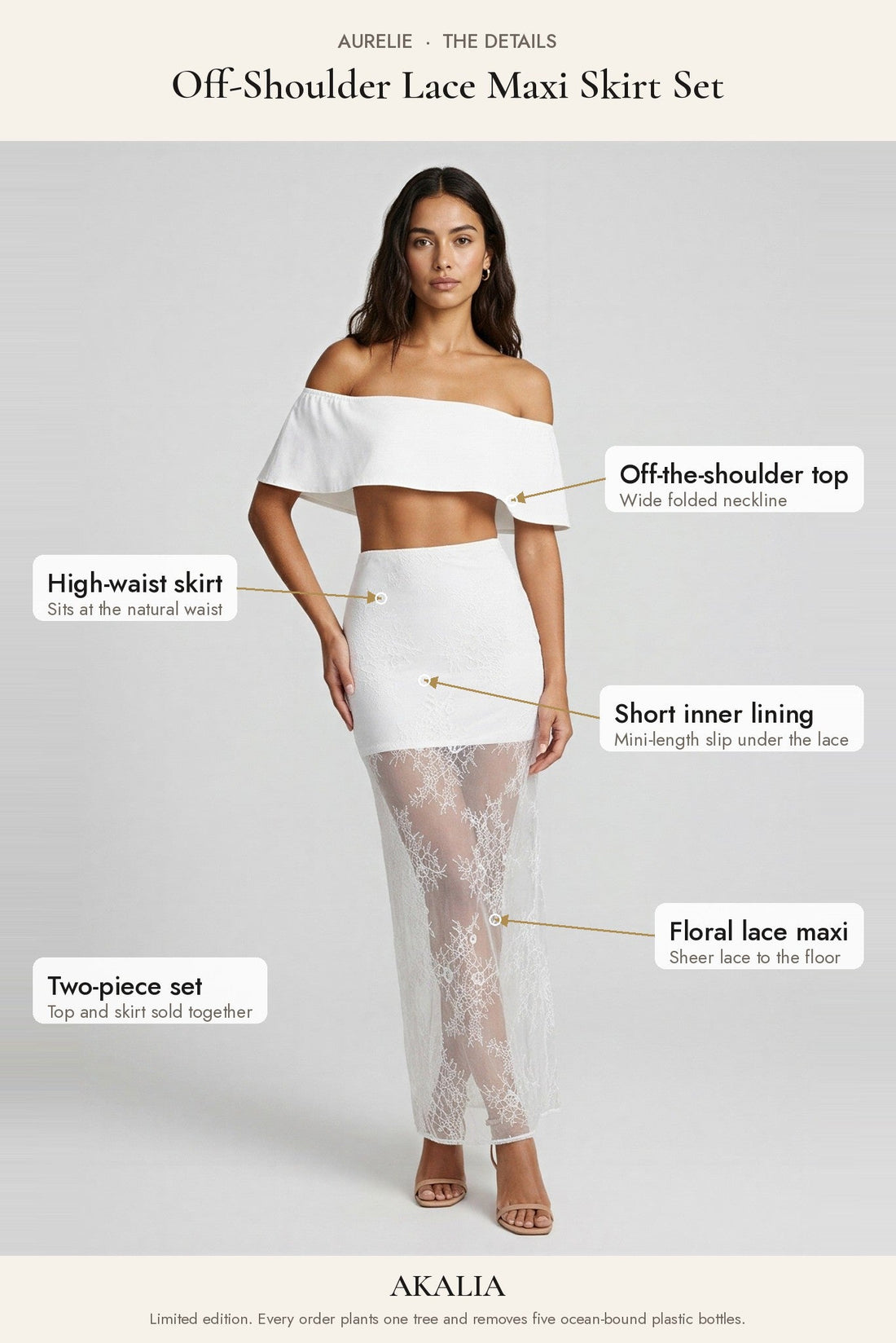 Aurelie Off-Shoulder Lace Maxi Skirt Set - Akalia