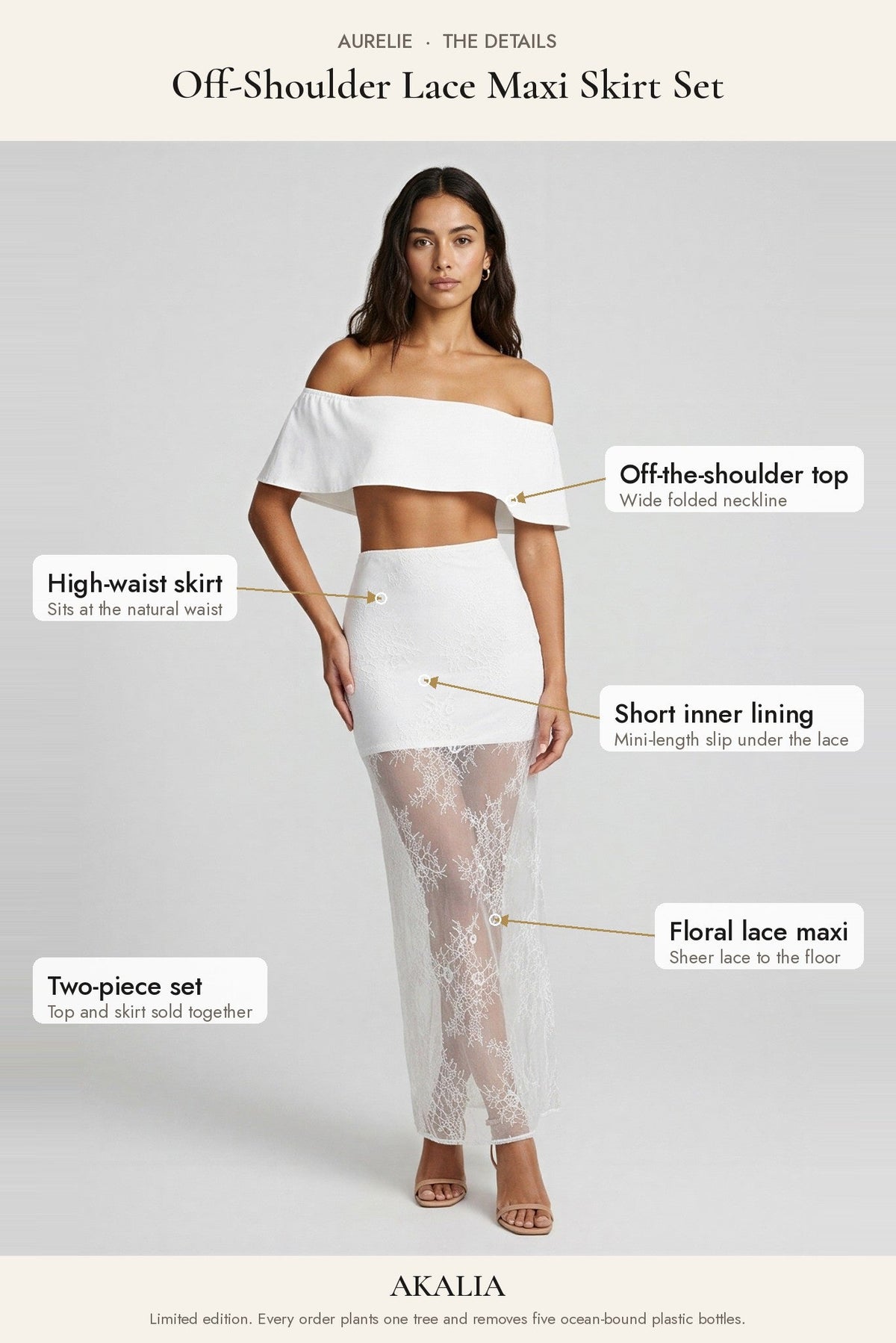 Aurelie Off-Shoulder Lace Maxi Skirt Set - Akalia