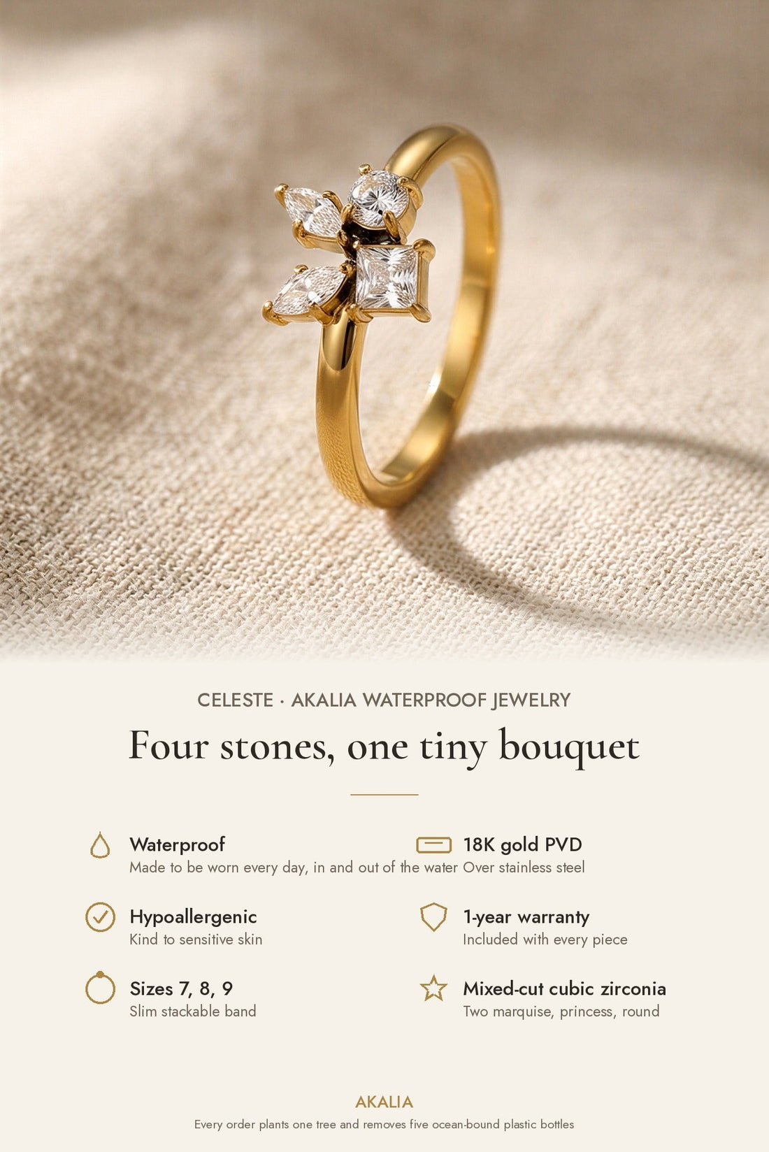 Celeste Waterproof CZ Cluster Ring - Akalia