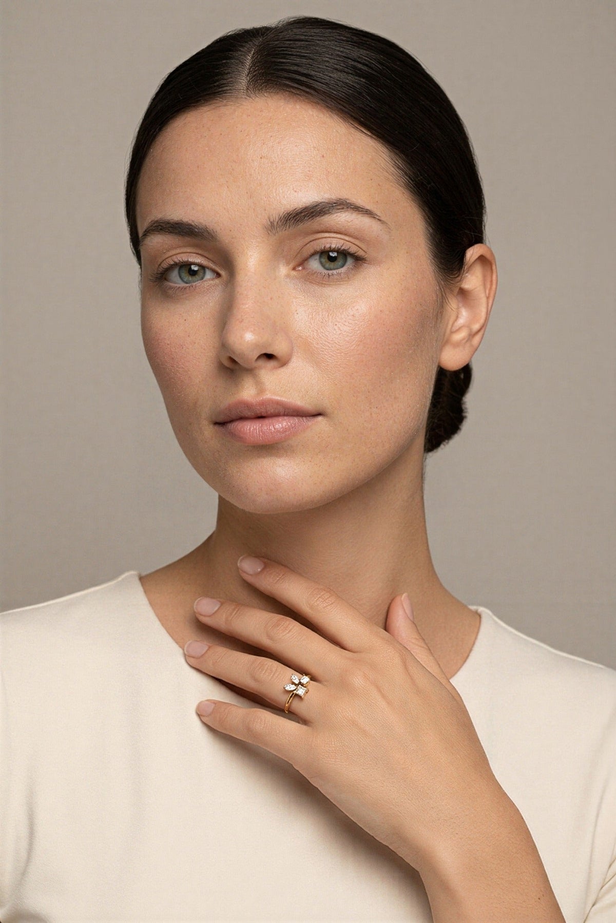 Celeste Waterproof CZ Cluster Ring worn by model – Akalia waterproof jewelry