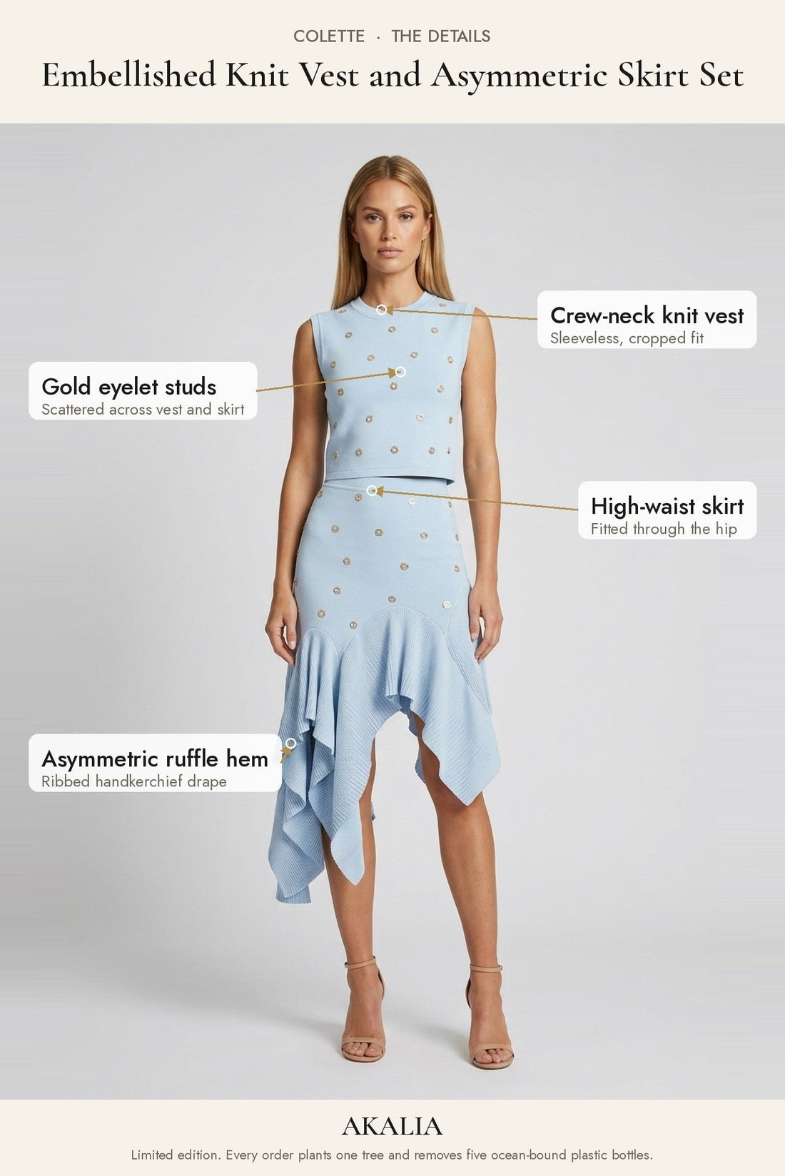 Colette Embellished Knit Vest and Asymmetric Skirt Set - Akalia