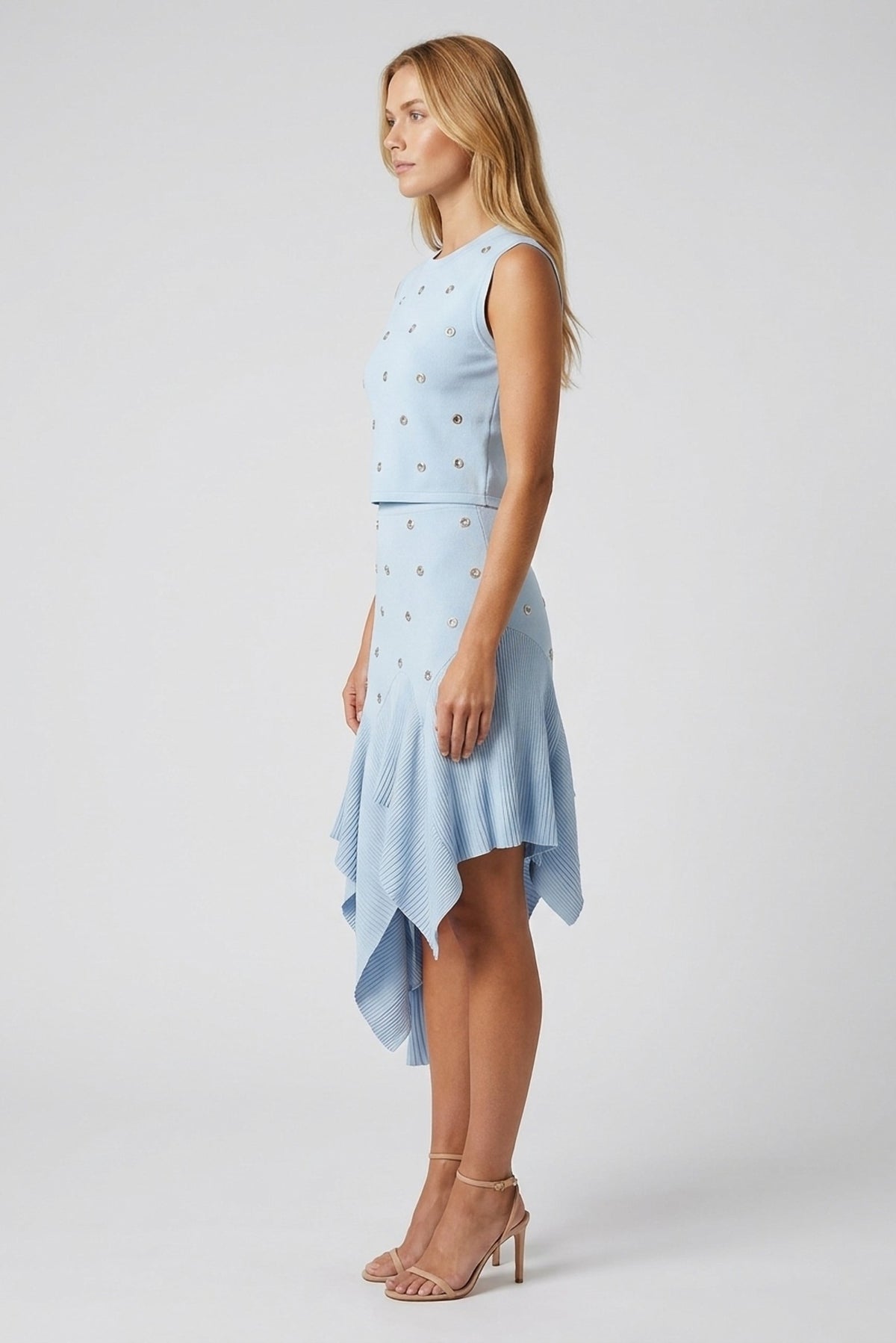 Colette Embellished Knit Vest and Asymmetric Skirt Set side view - Akalia