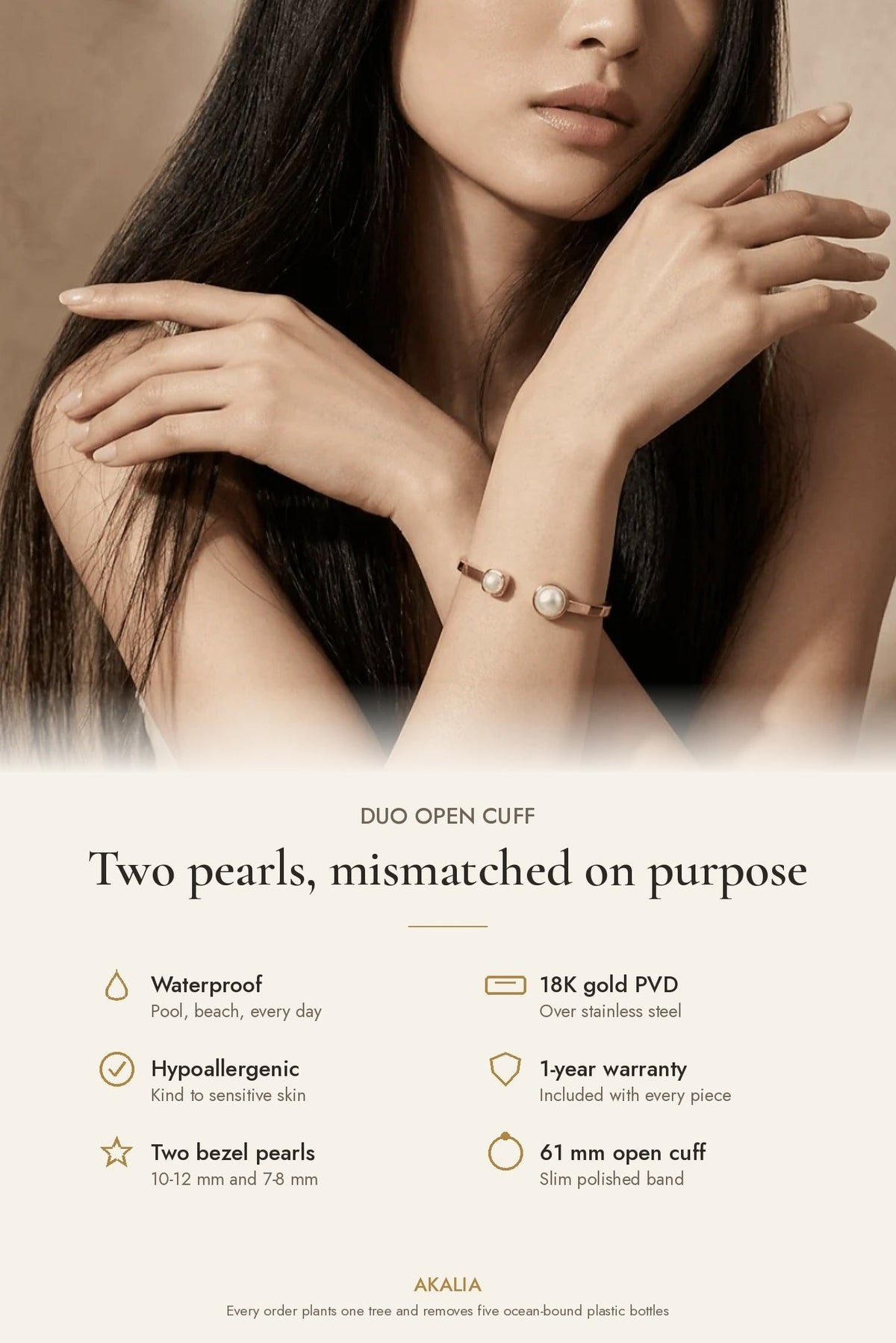 Duo Open Cuff Bracelet — Two Pearl (Pre-Order) - Akalia