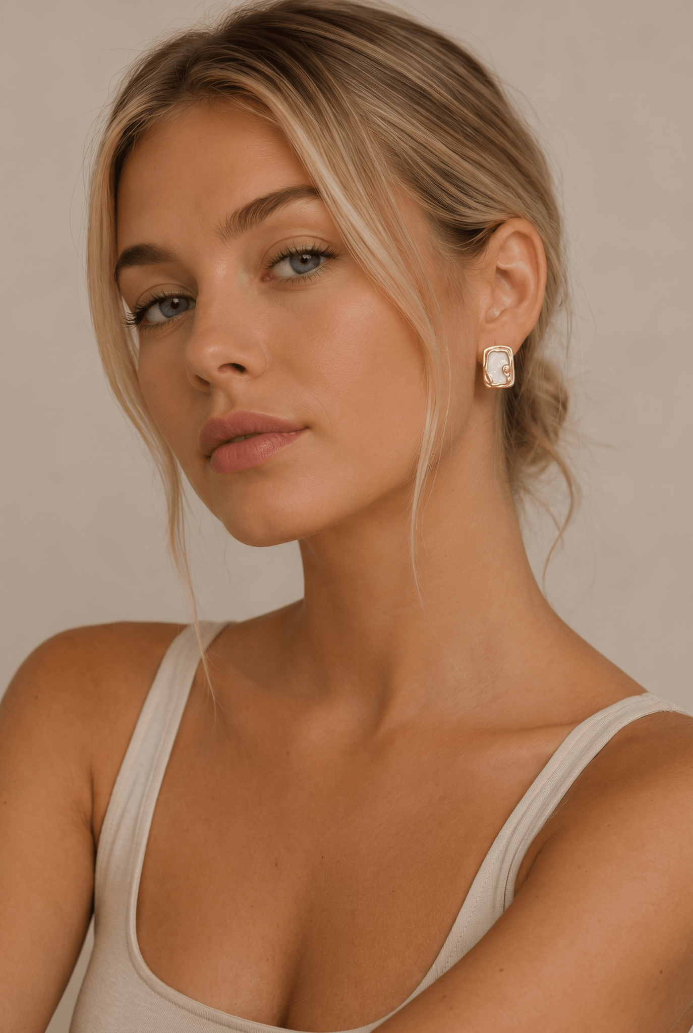 Elodie Waterproof Mother-of-Pearl Square Stud Earring - Akalia