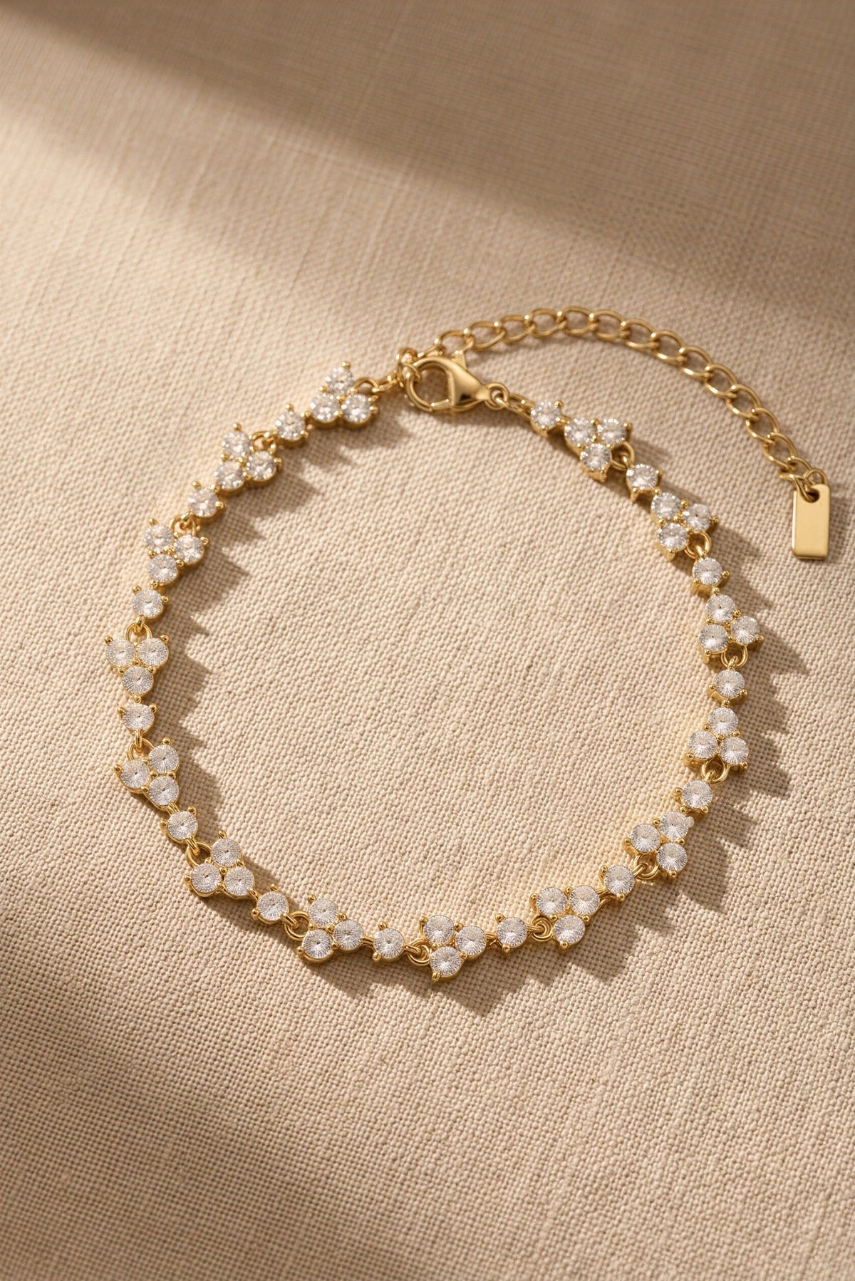 Fleur Waterproof Floral CZ Cluster Bracelet close-up detail – 18K gold PVD over stainless steel