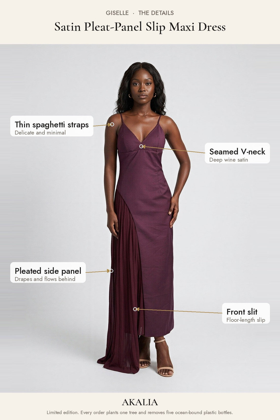 Giselle Satin Pleat-Panel Slip Maxi Dress - Akalia