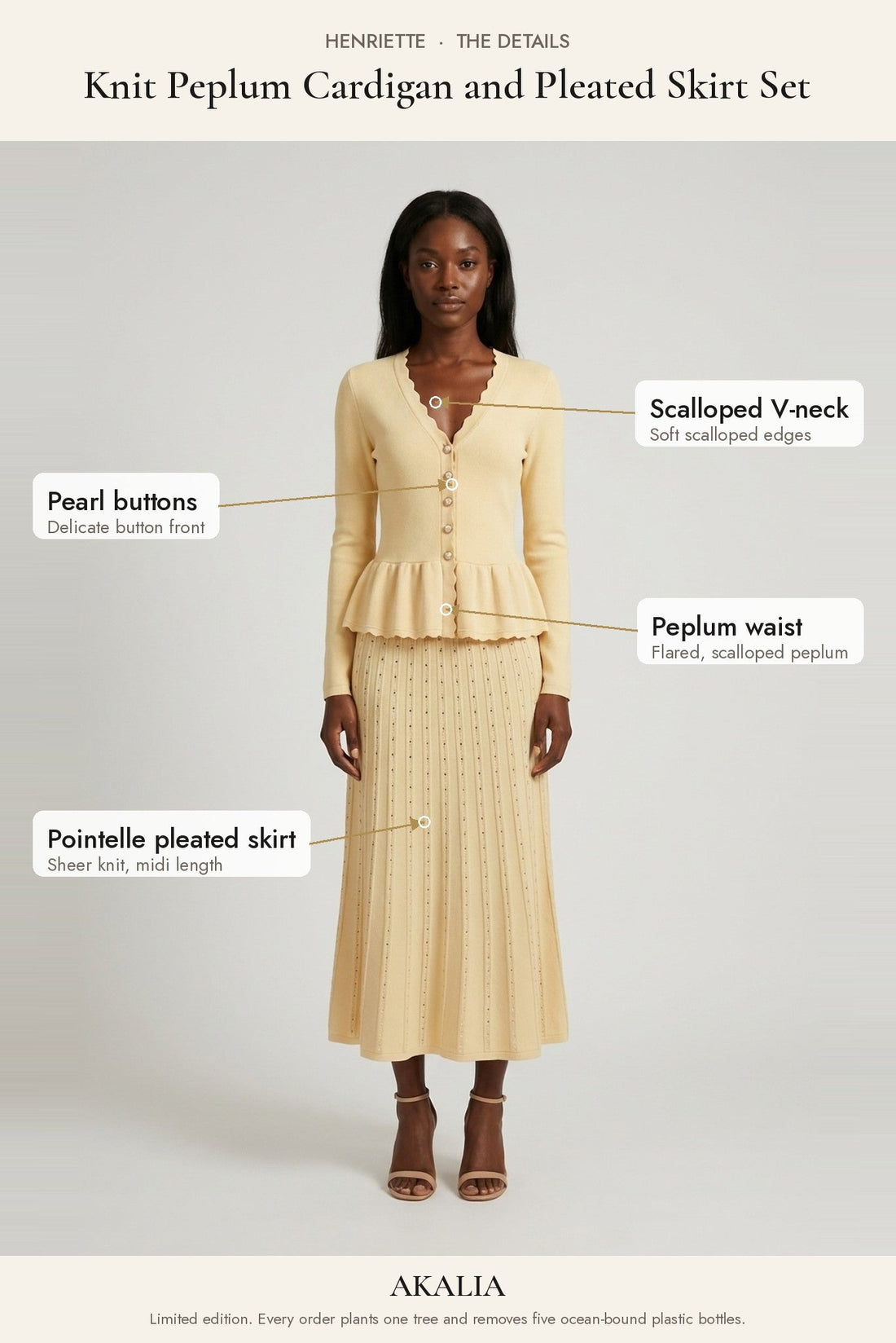 Henriette Knit Peplum Cardigan and Pleated Skirt Set - Akalia