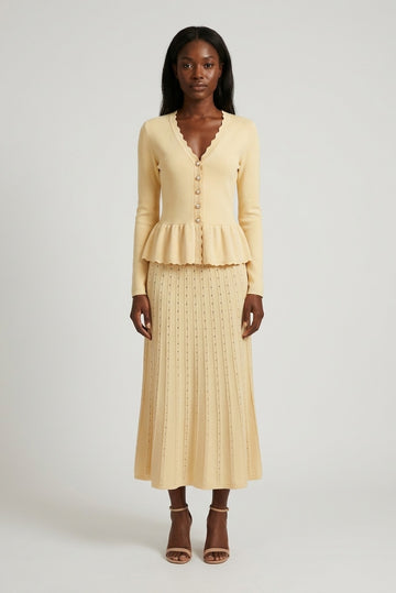 Henriette Knit Peplum Cardigan and Pleated Skirt Set front view - Akalia