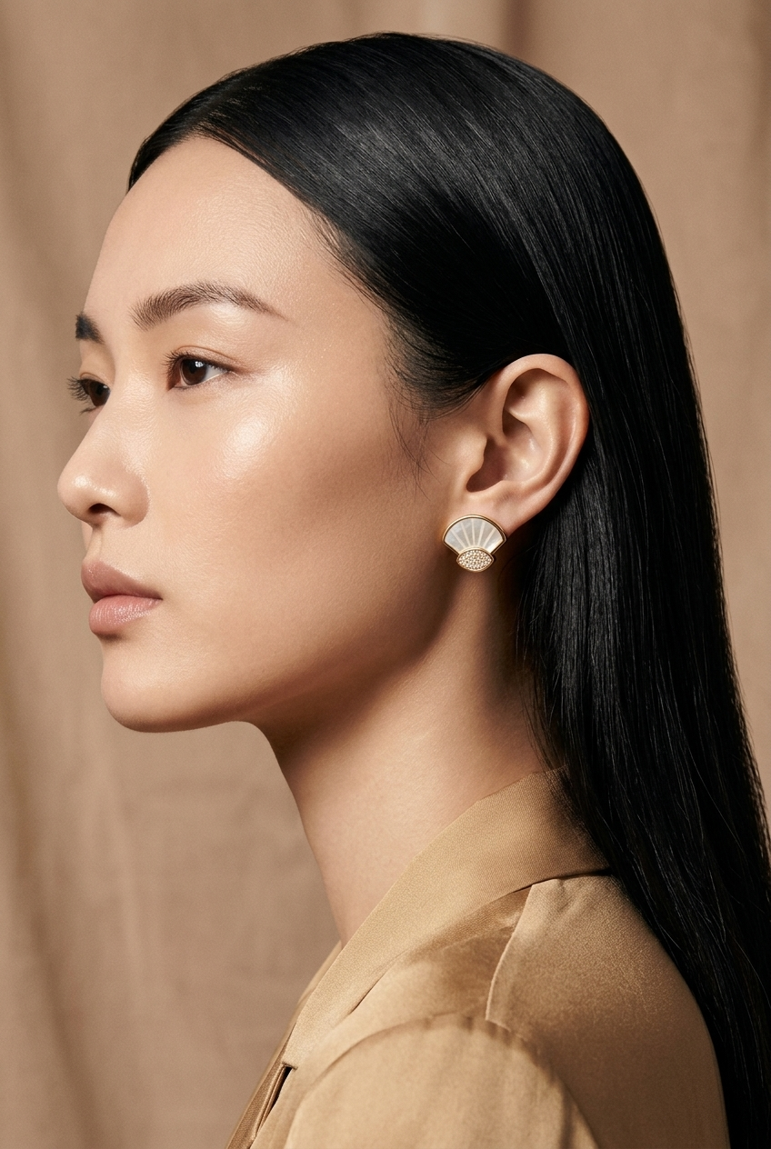 Aria Fan Stud Earrings on model