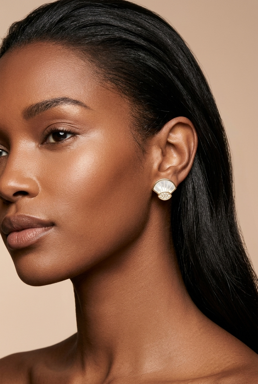 Aria Fan Stud Earrings on model