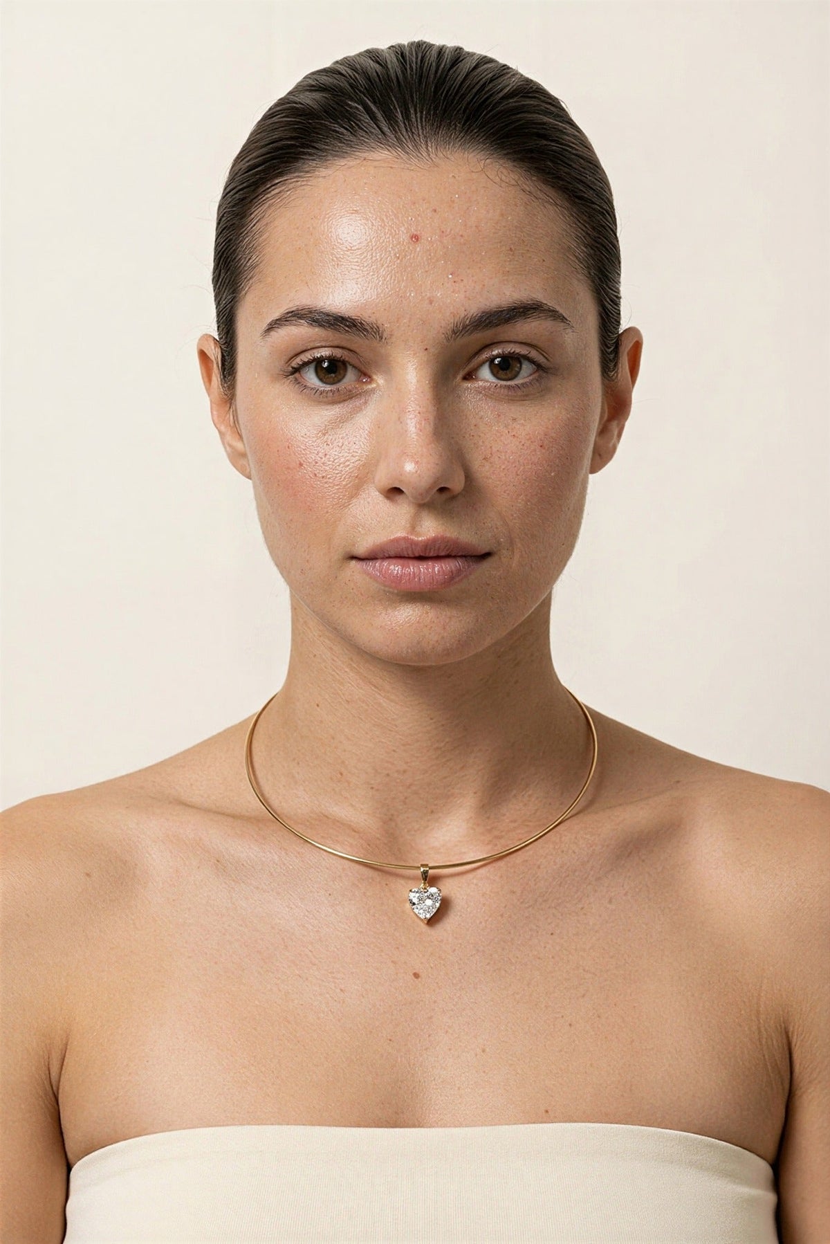 Ines Waterproof CZ Pendant Wire Choker Necklace worn by model – Akalia waterproof jewelry
