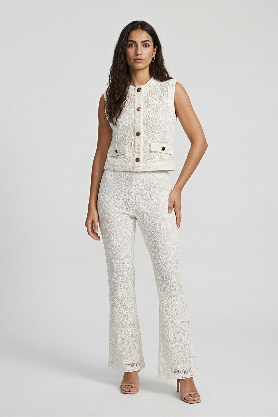 Isadora Lace Vest and Flare Pant Set - Akalia